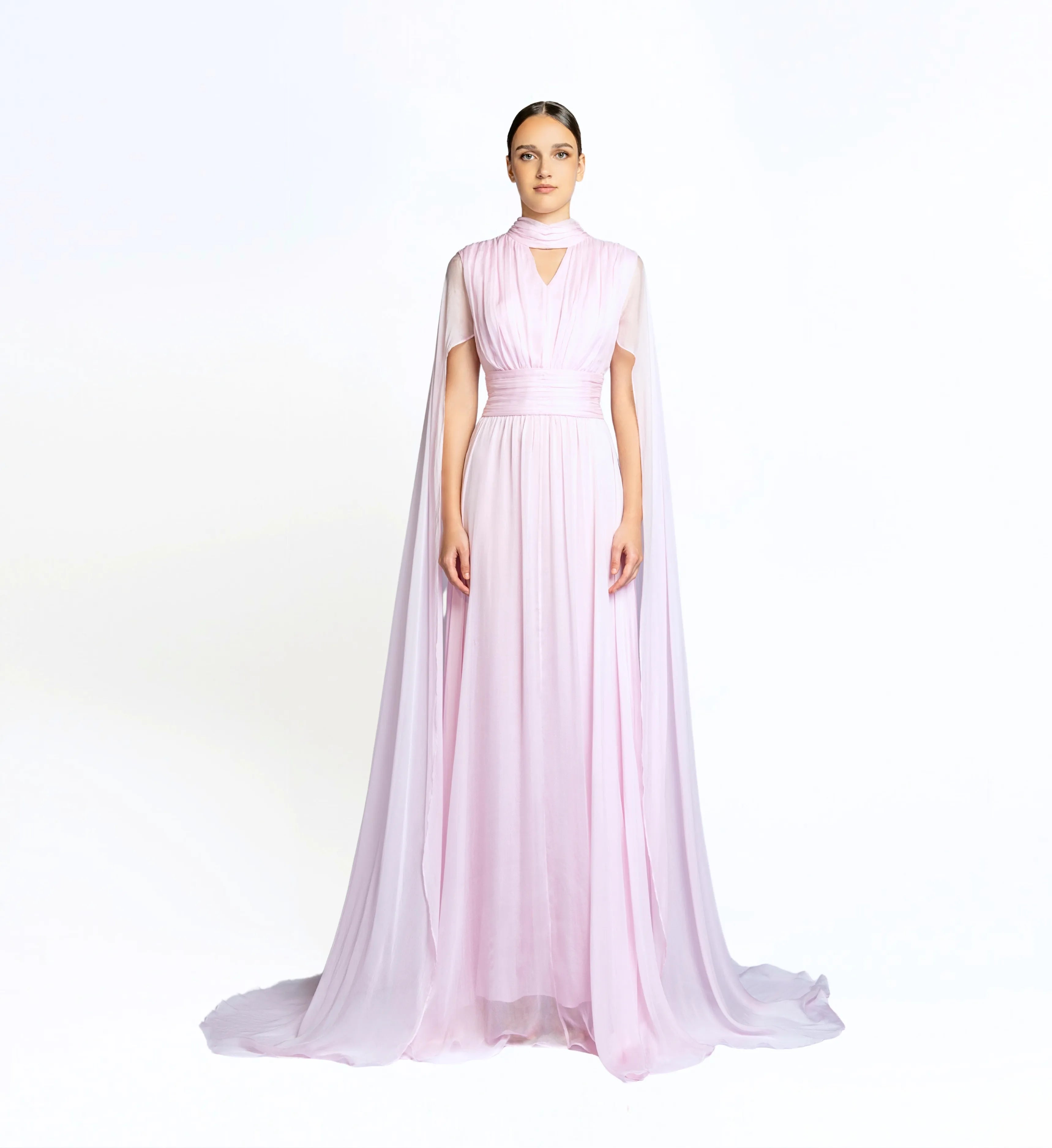 Silk Dress with Cape - Cherry Blossom