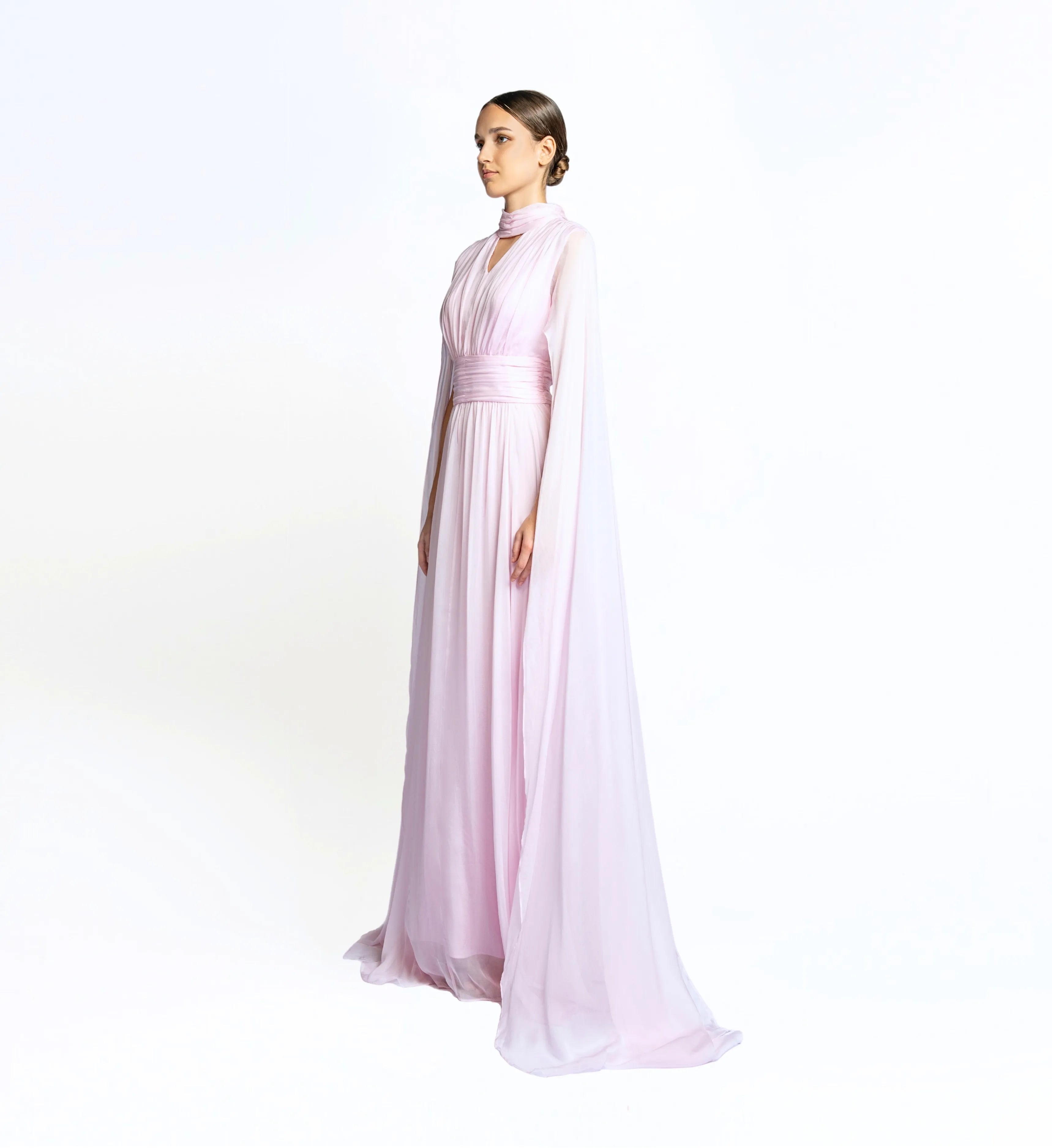 Silk Dress with Cape - Cherry Blossom