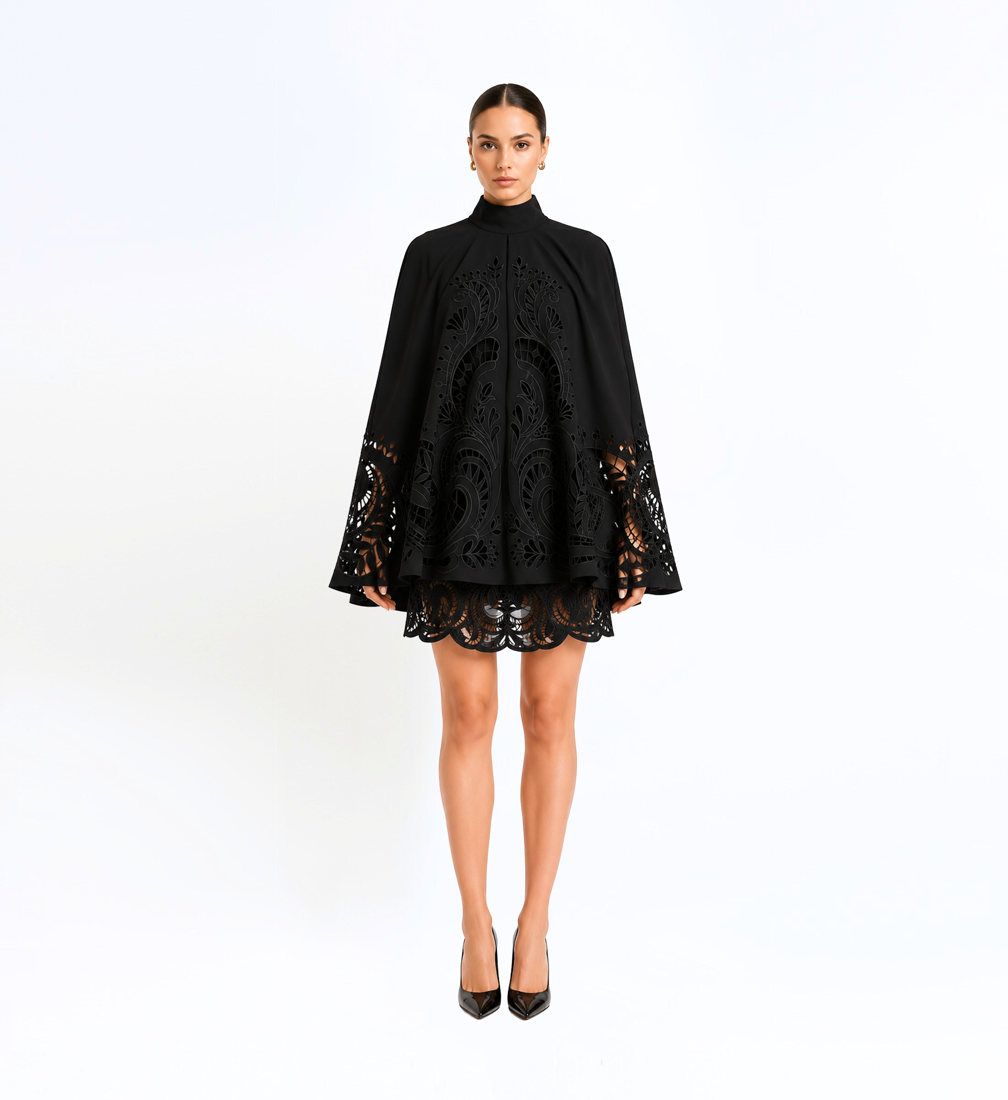 Broderie Mini Dress With Cape