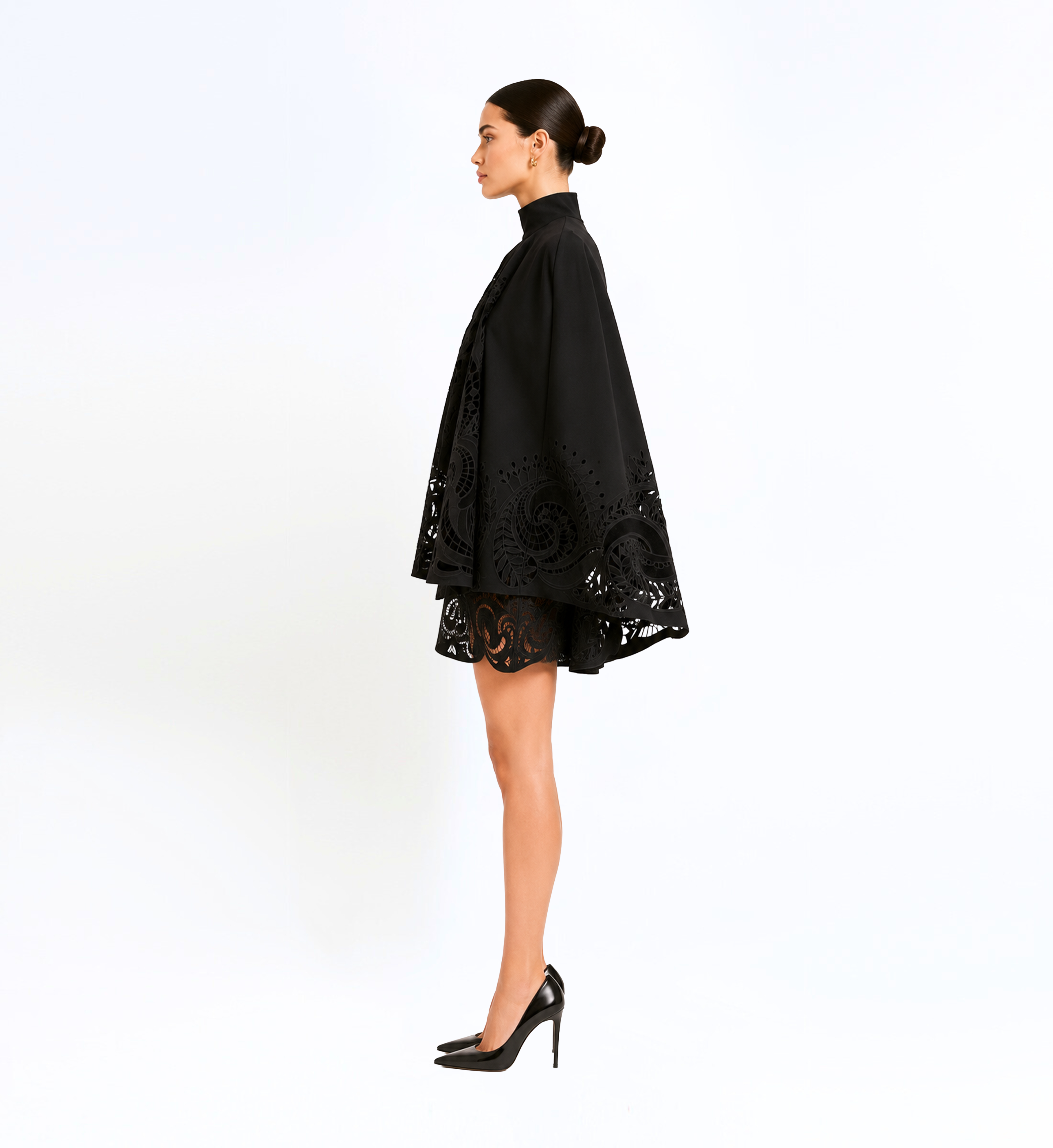 Broderie Mini Dress With Cape