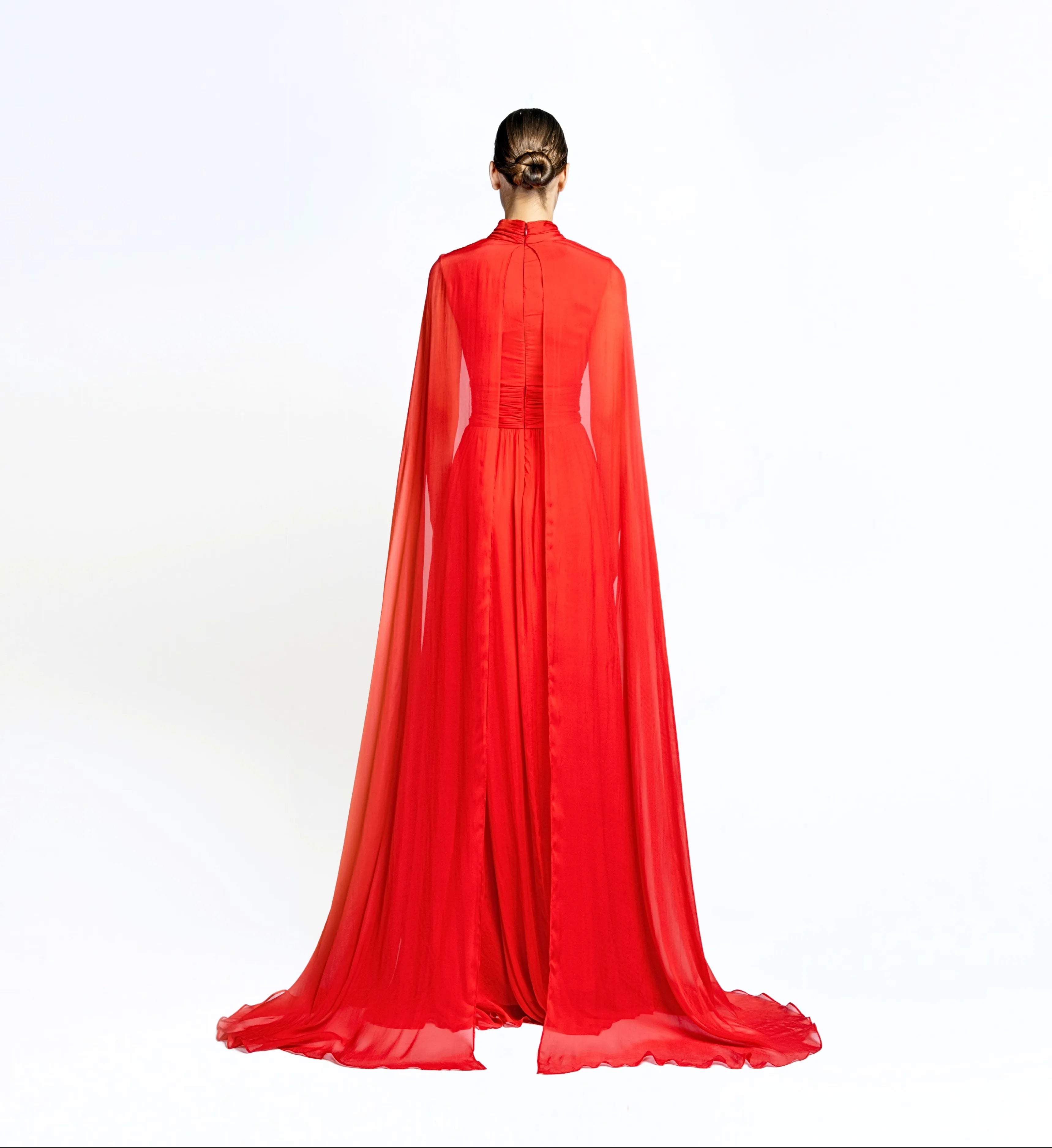 Silk Dress with Cape - Lava Red