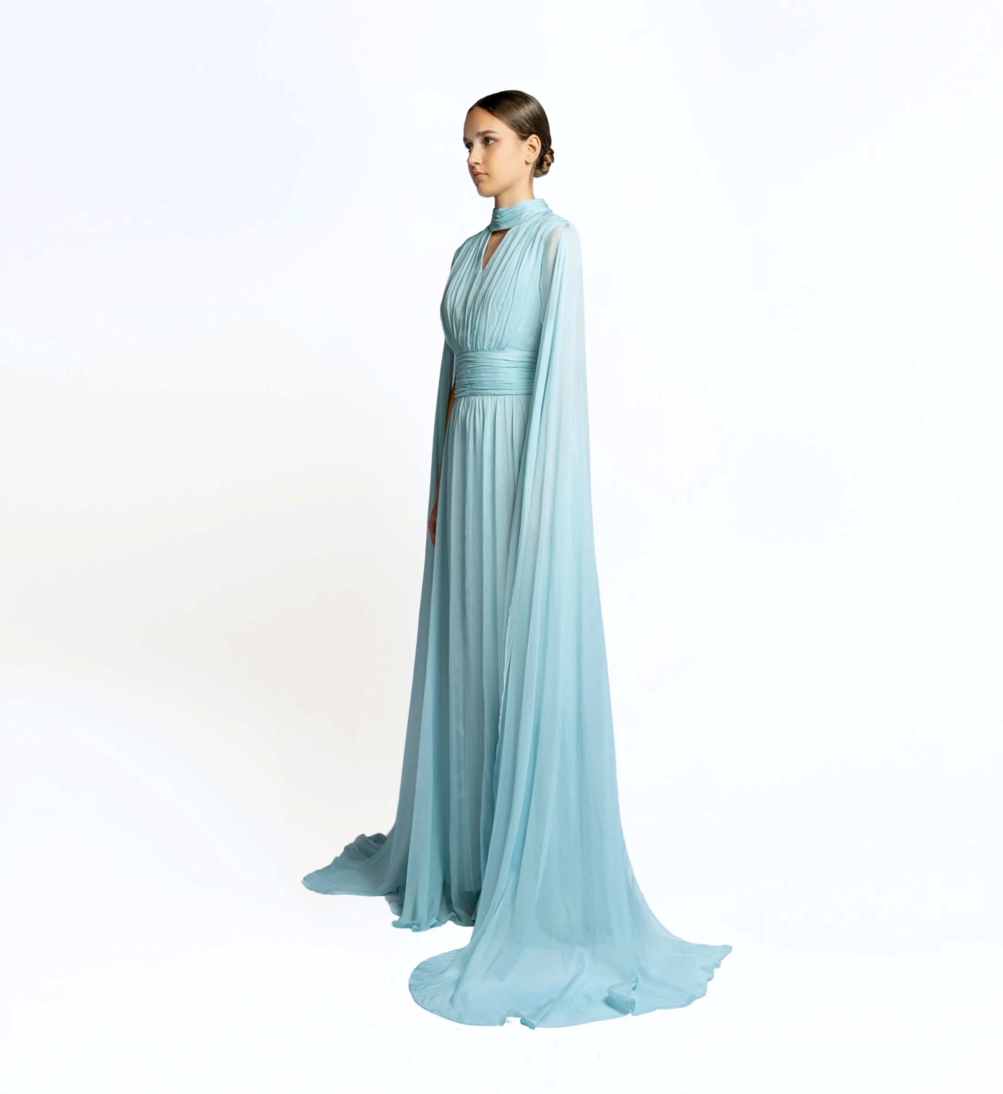 Silk Dress with Cape - Pastel Turquoise