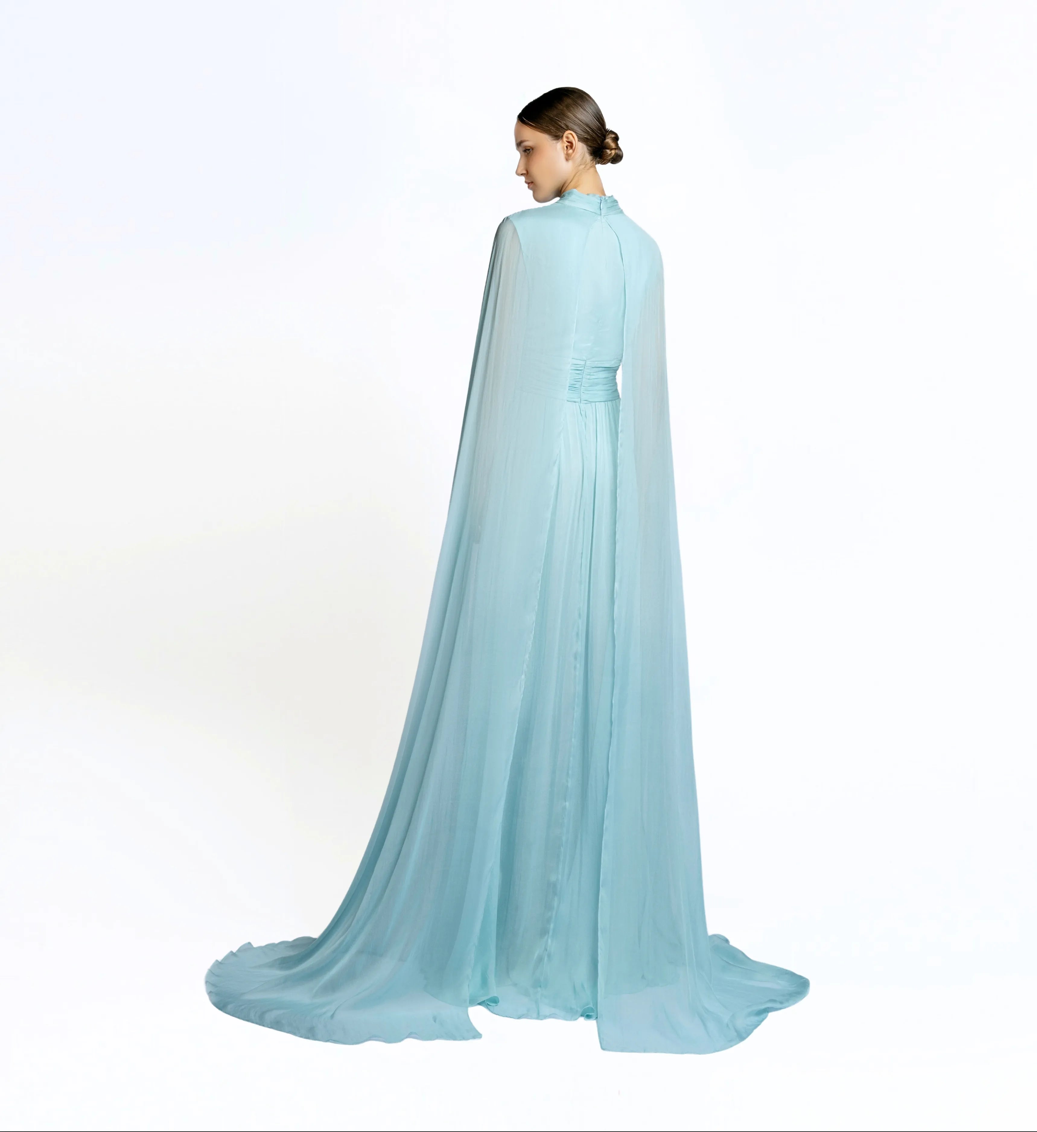 Silk Dress with Cape - Pastel Turquoise