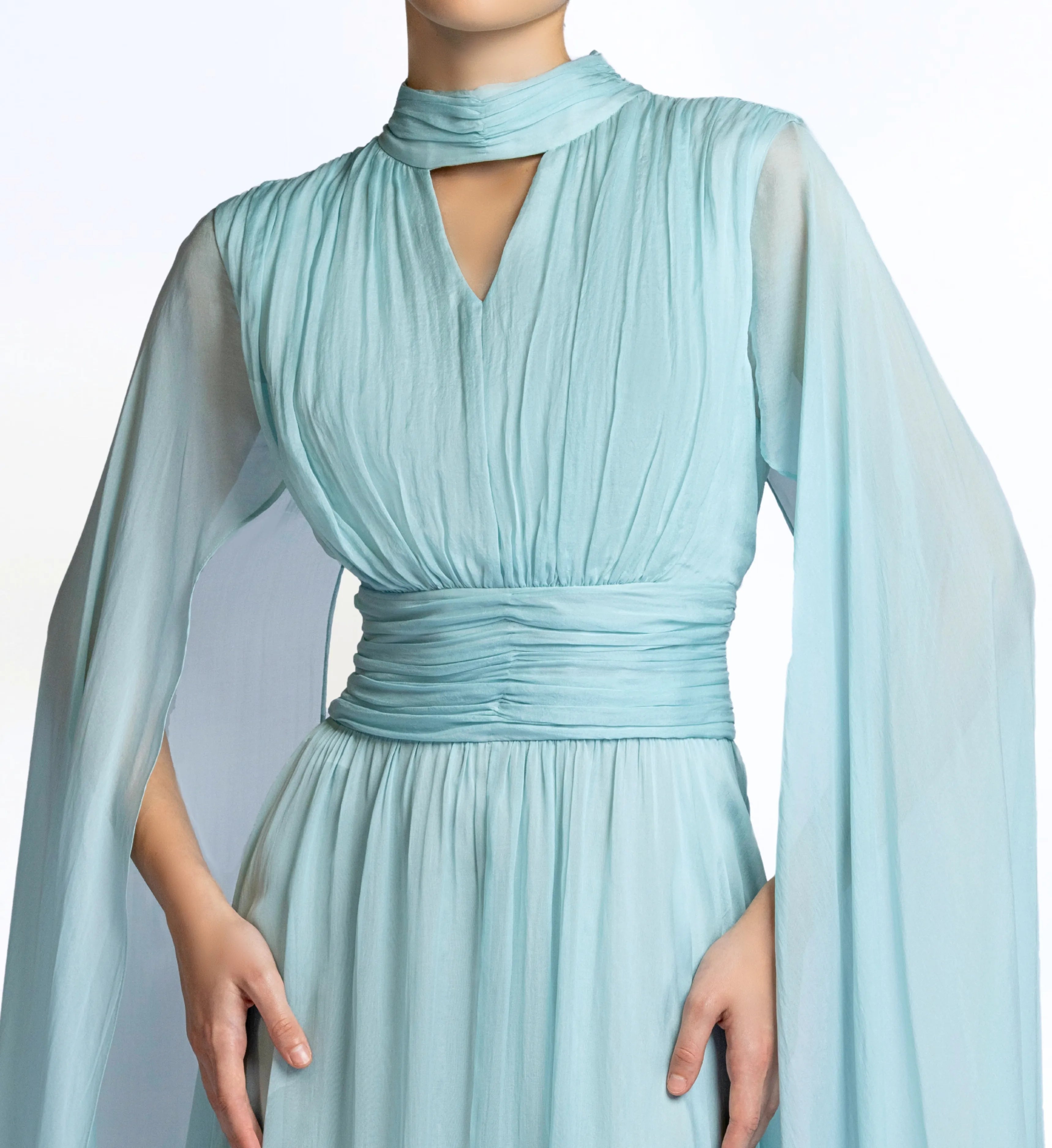 Silk Dress with Cape - Pastel Turquoise