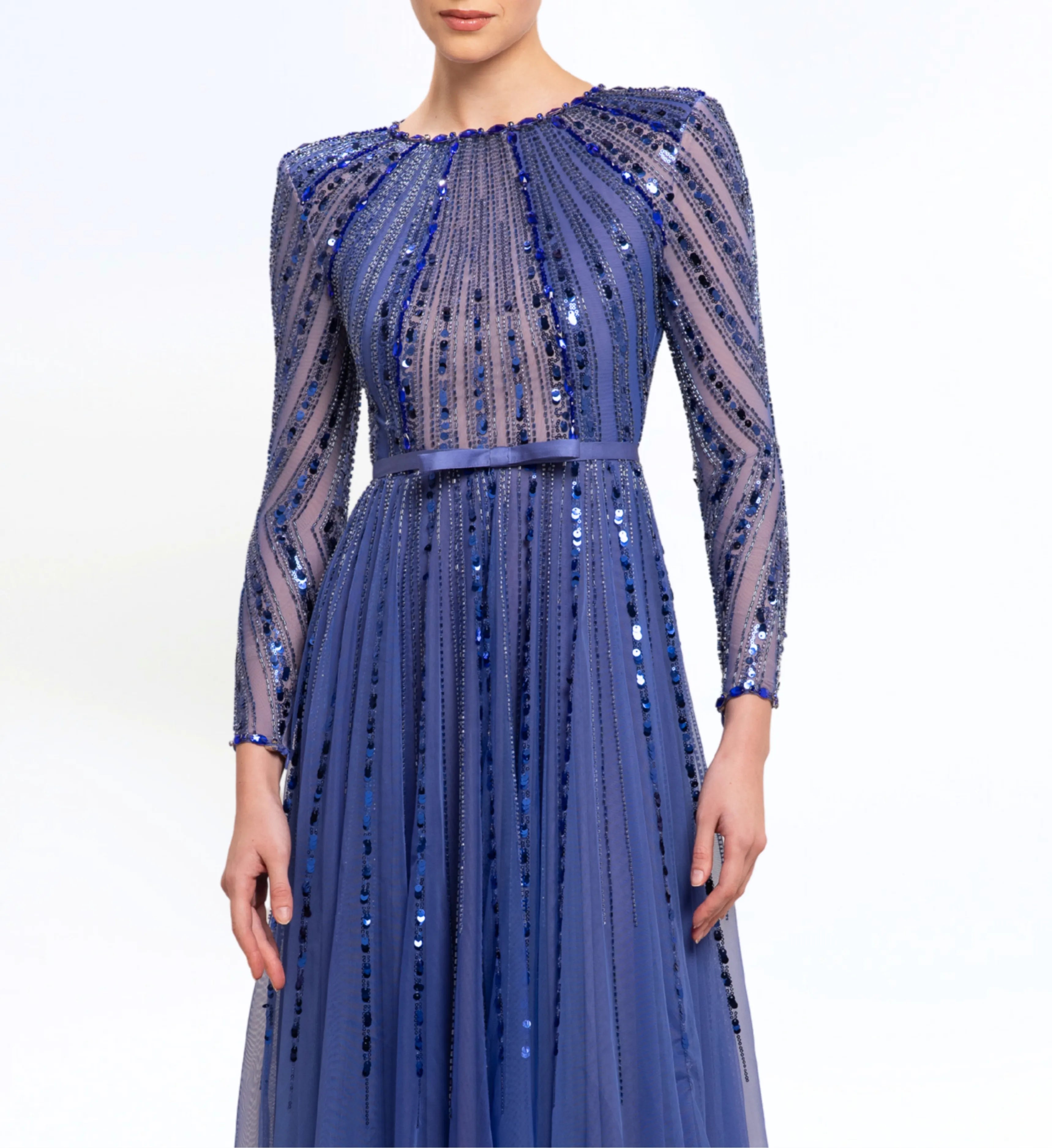 Beaded Longsleeves Dress – Royal Blue