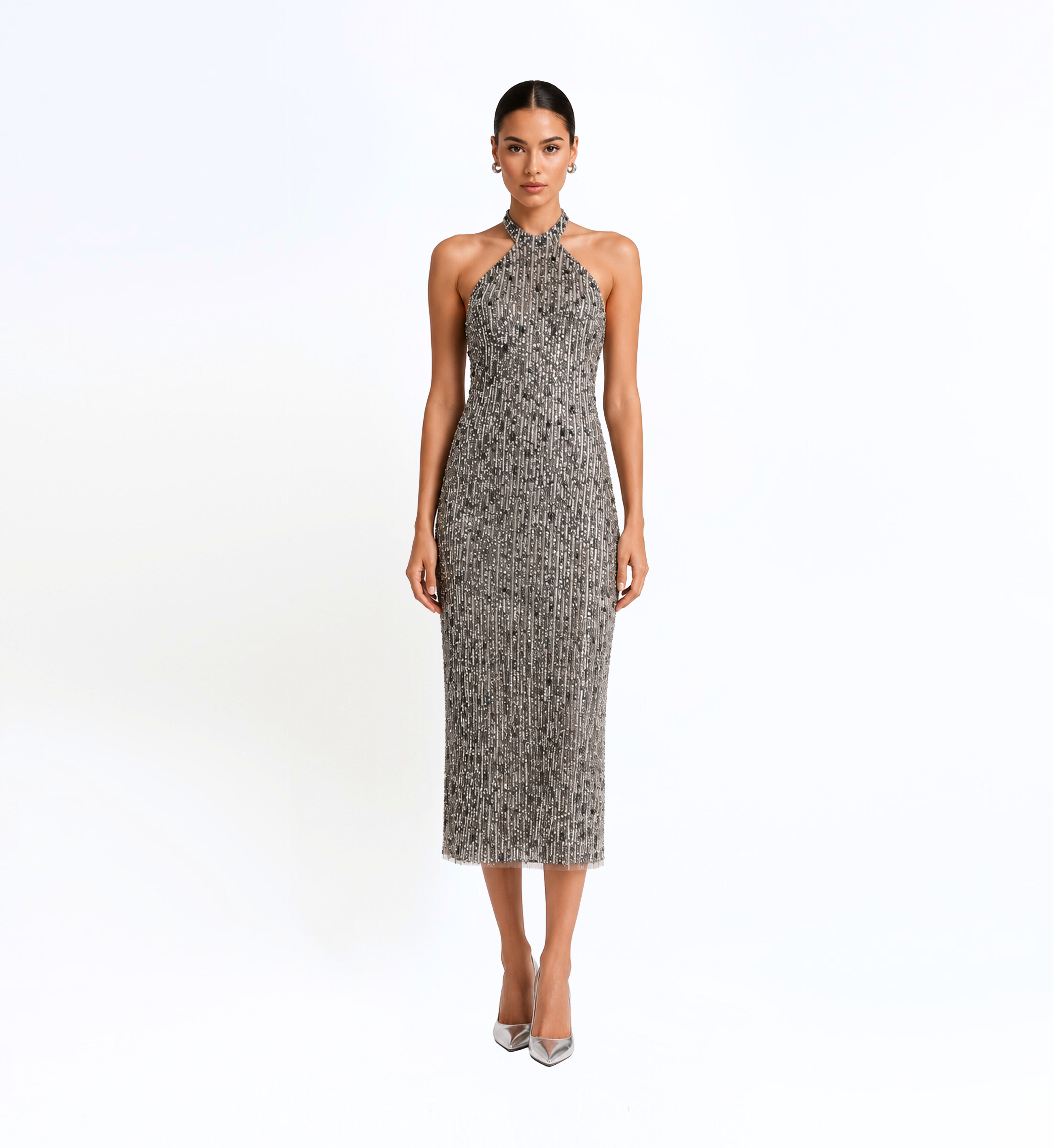 Halter Beaded Midi Dress
