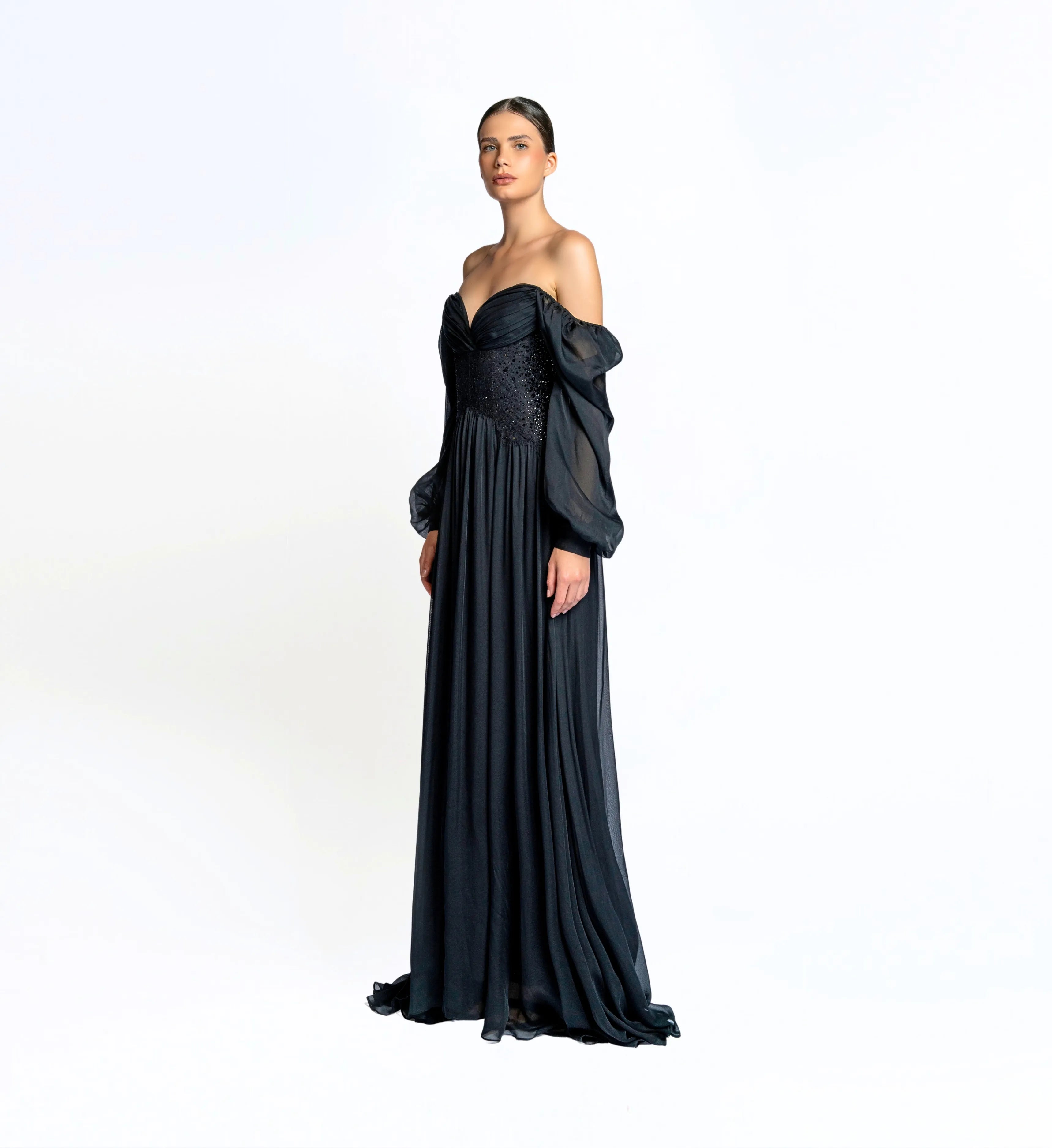 Puff Sleeve Maxi Dress - Black