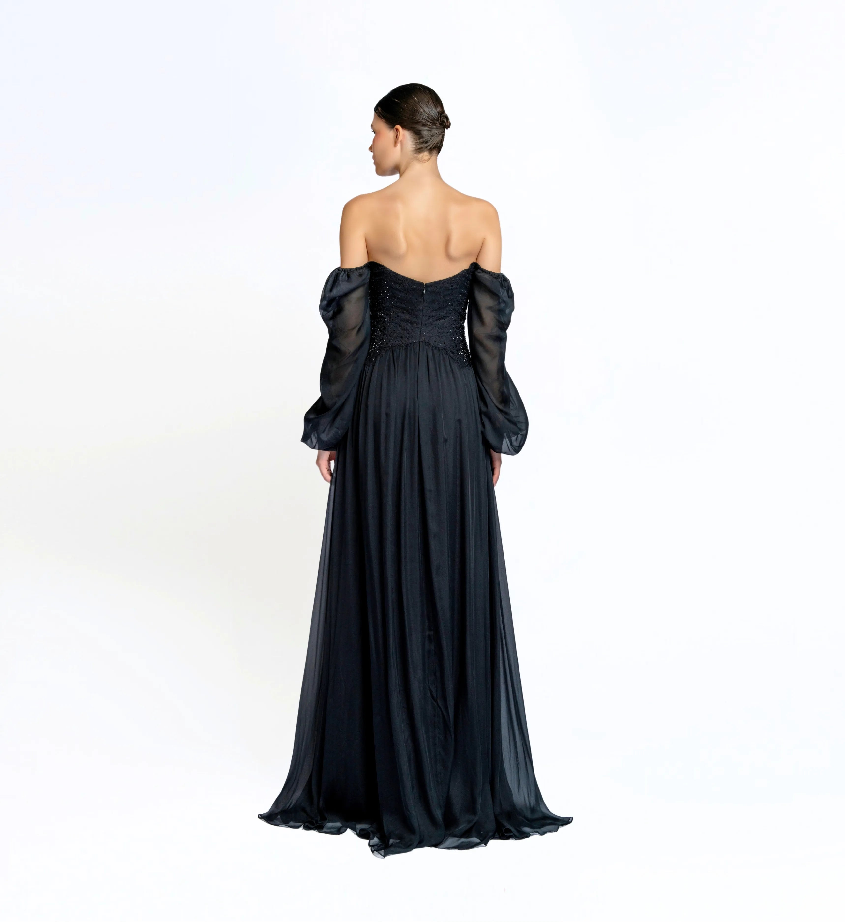 Puff Sleeve Maxi Dress - Black
