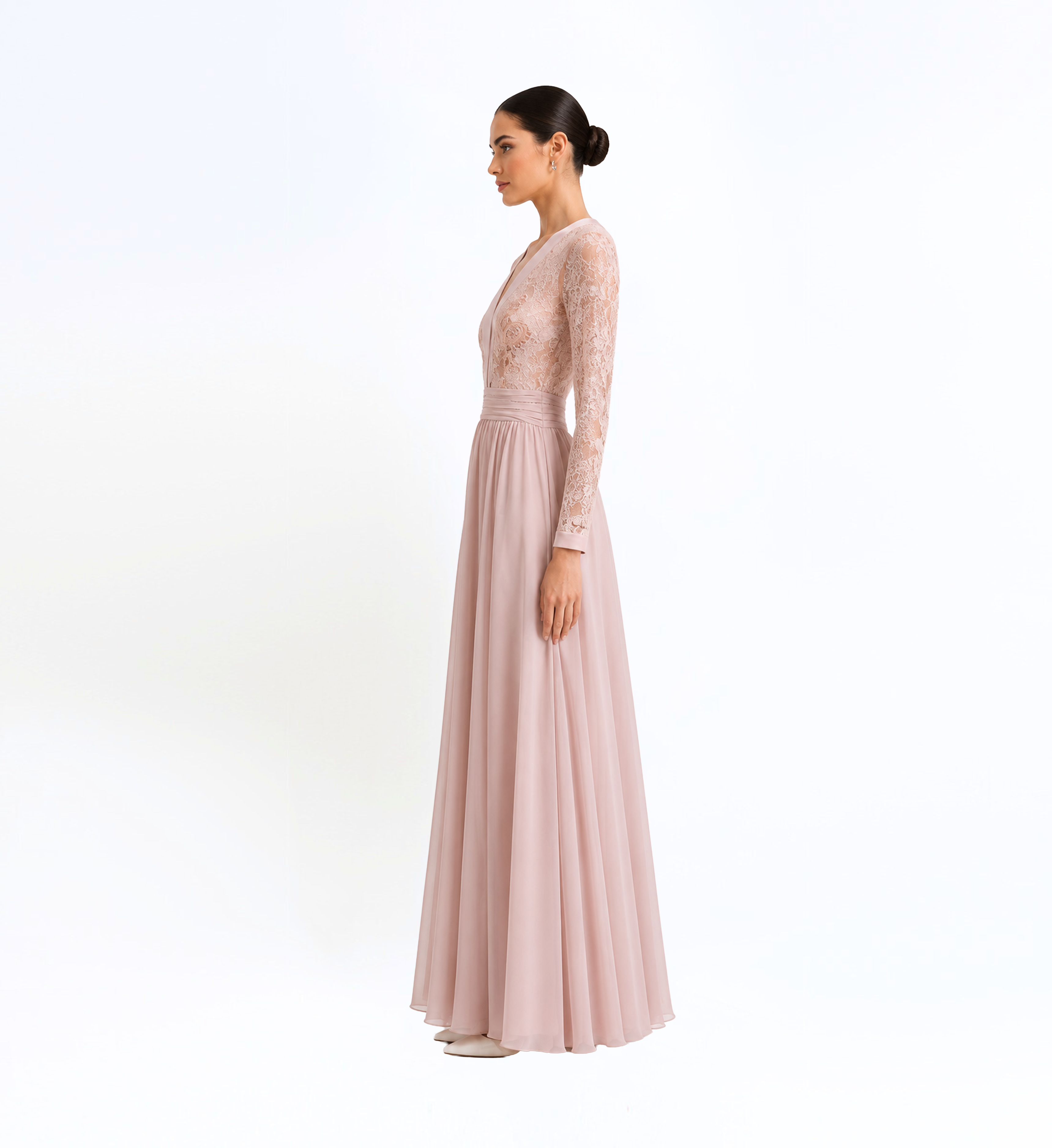Crepe Dantelle Long Dress