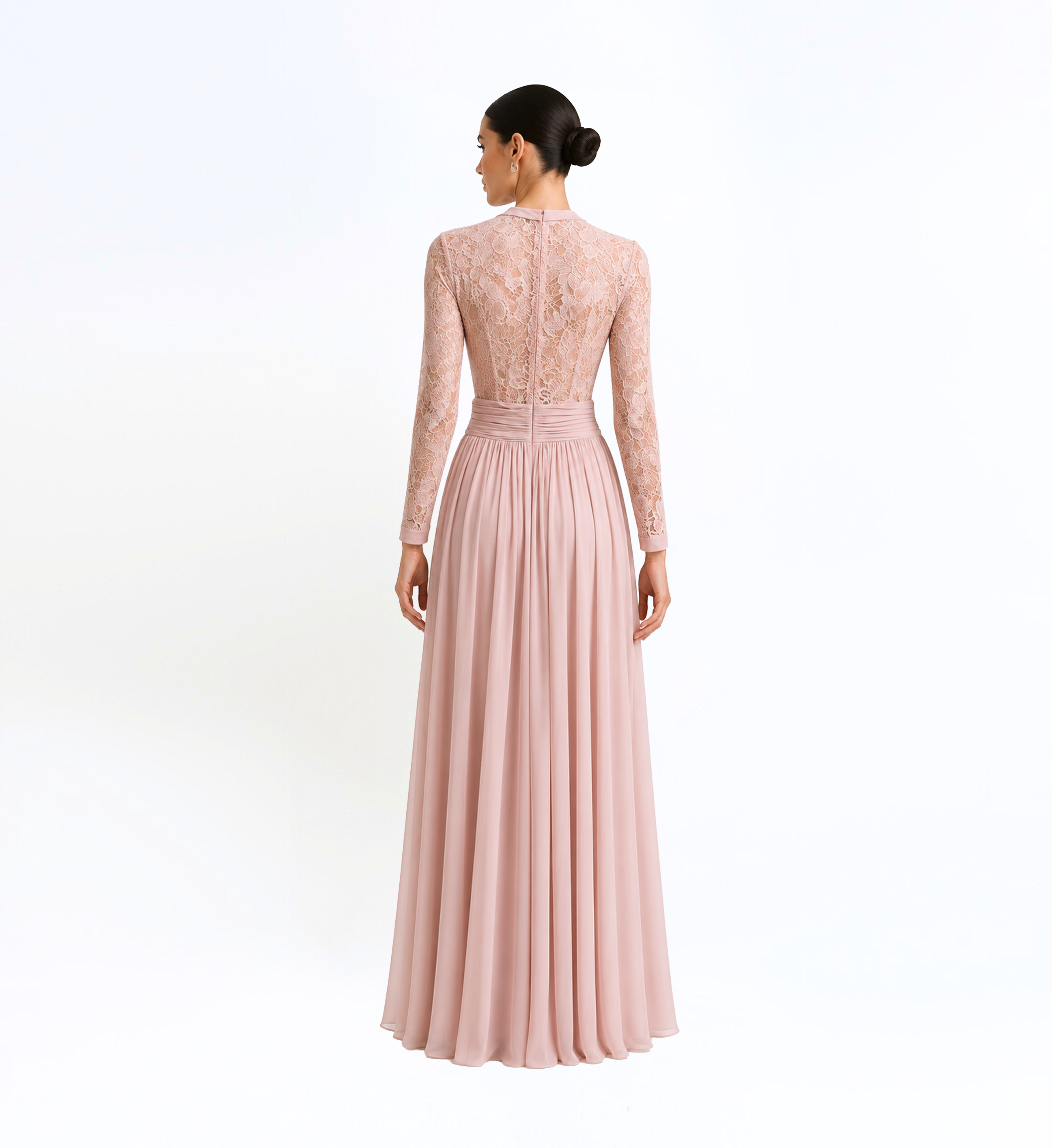 Crepe Dantelle Long Dress