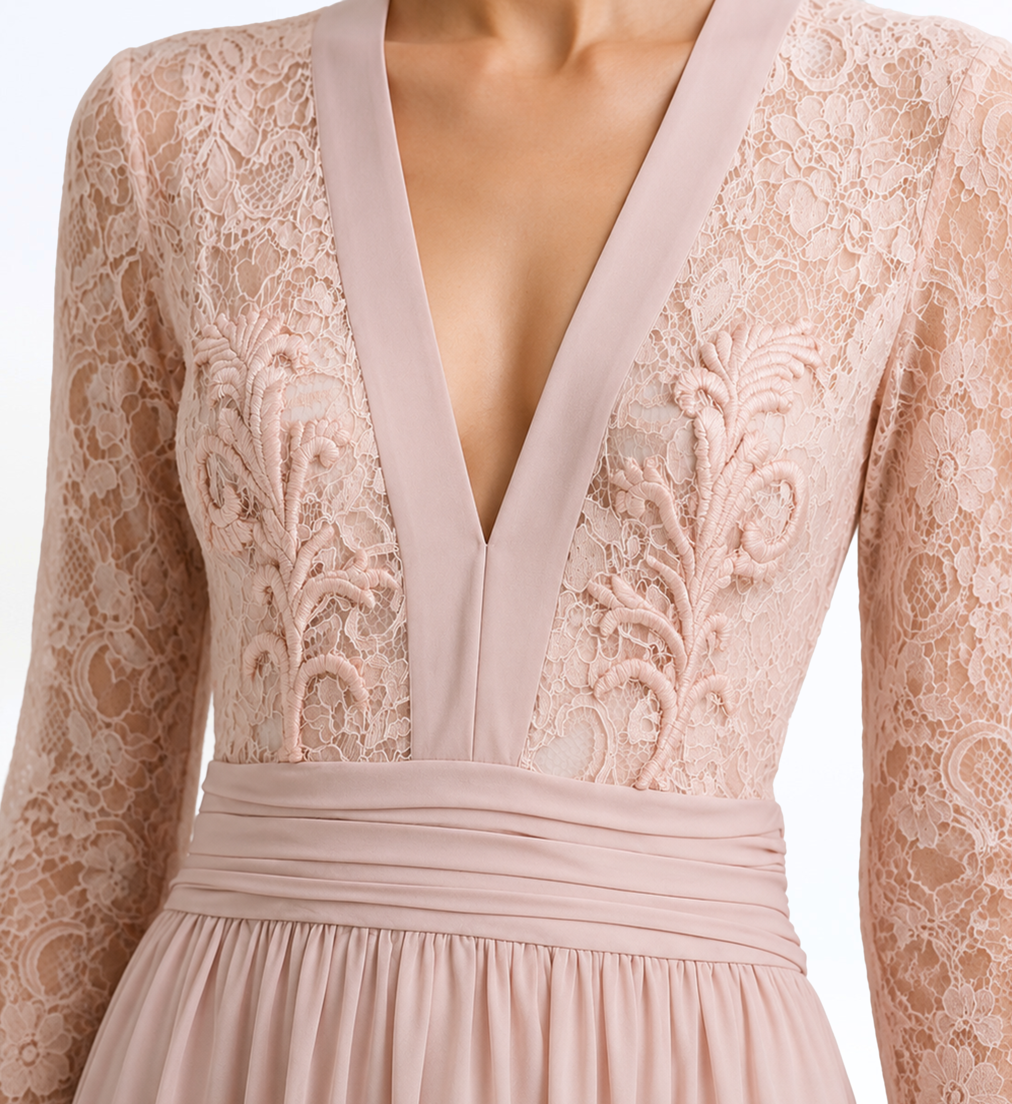 Crepe Dantelle Long Dress