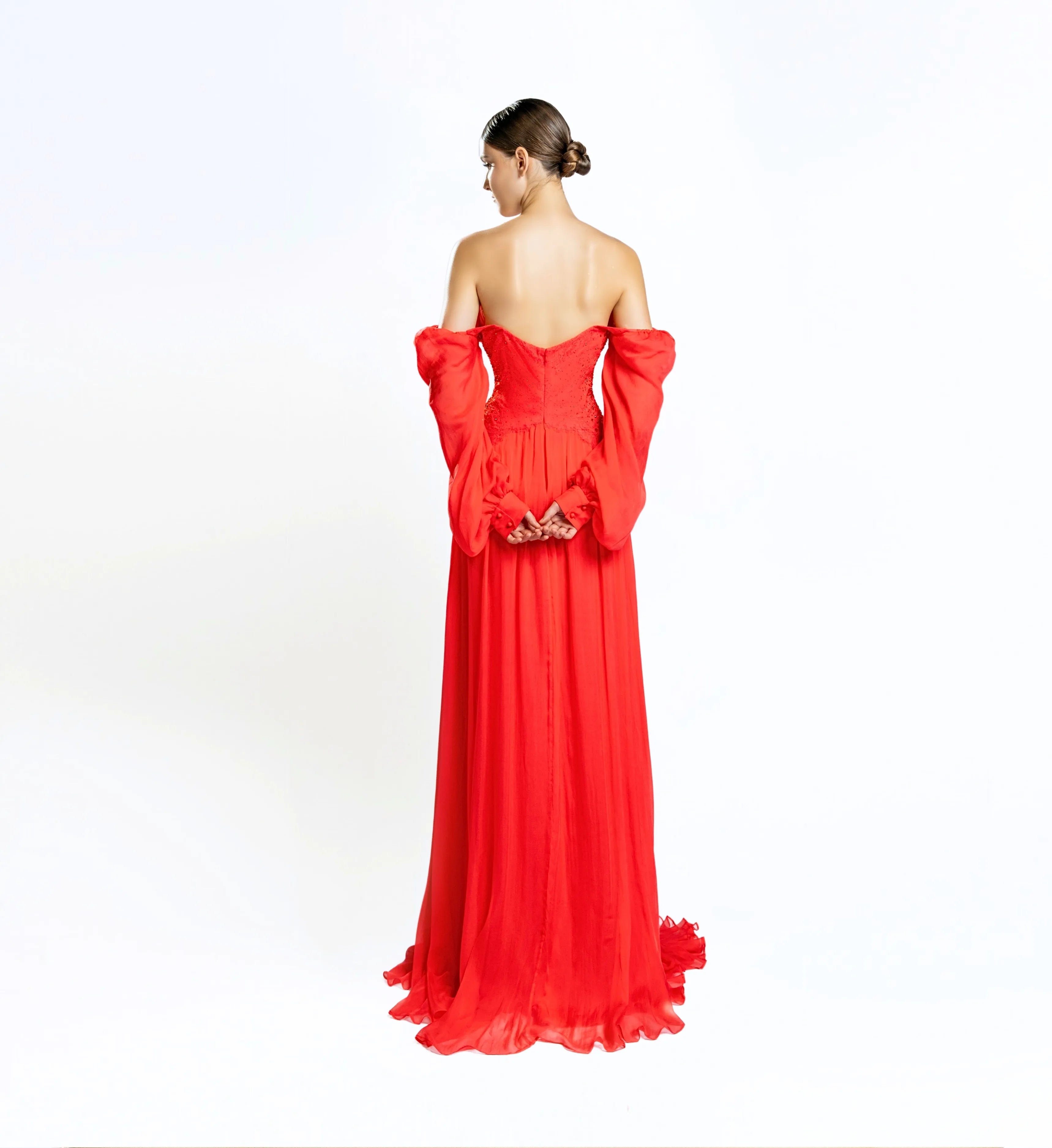Puff Sleeve Maxi Dress - Fiery Red