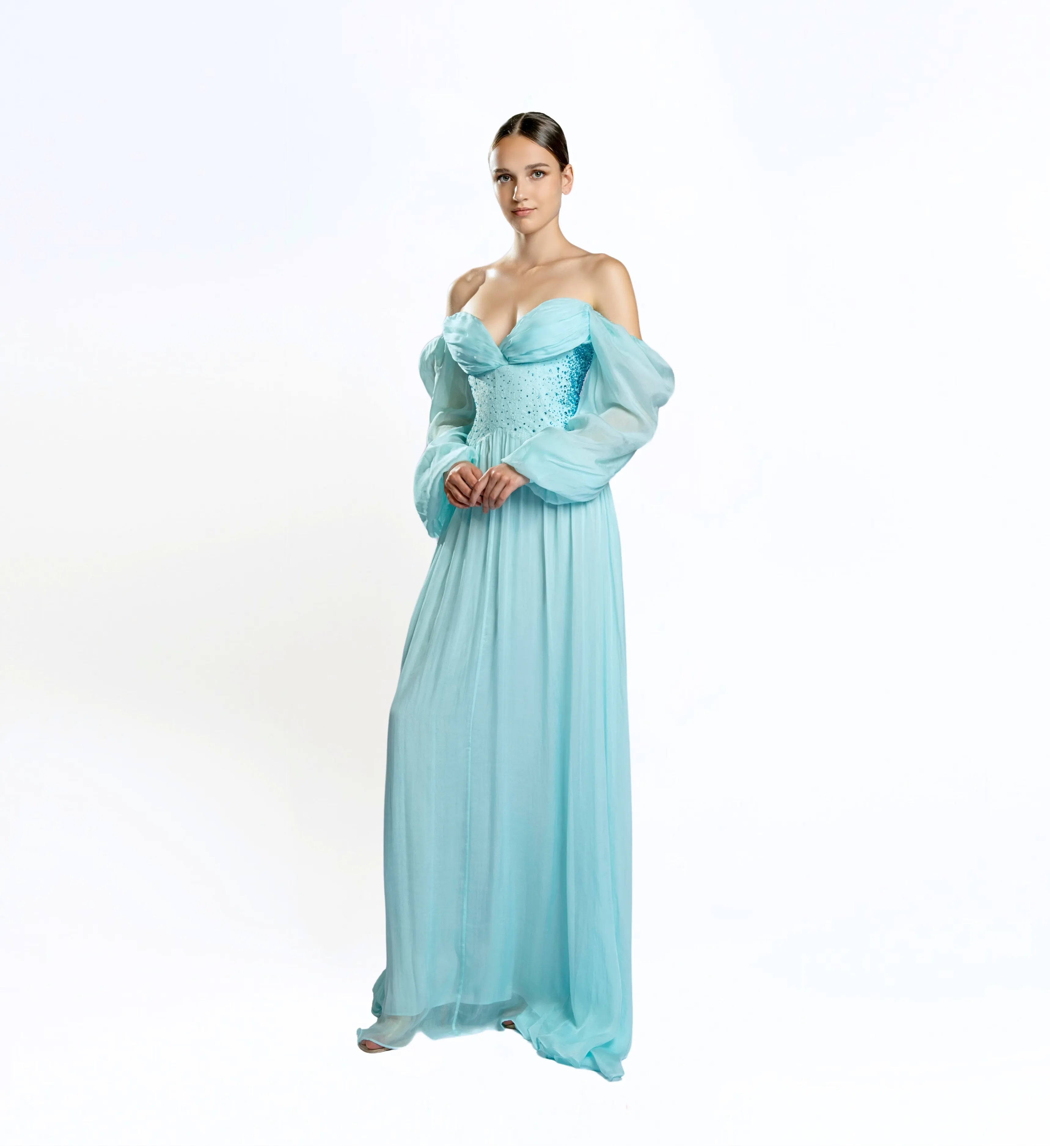 Puff Sleeve Maxi Dress - Mint Green