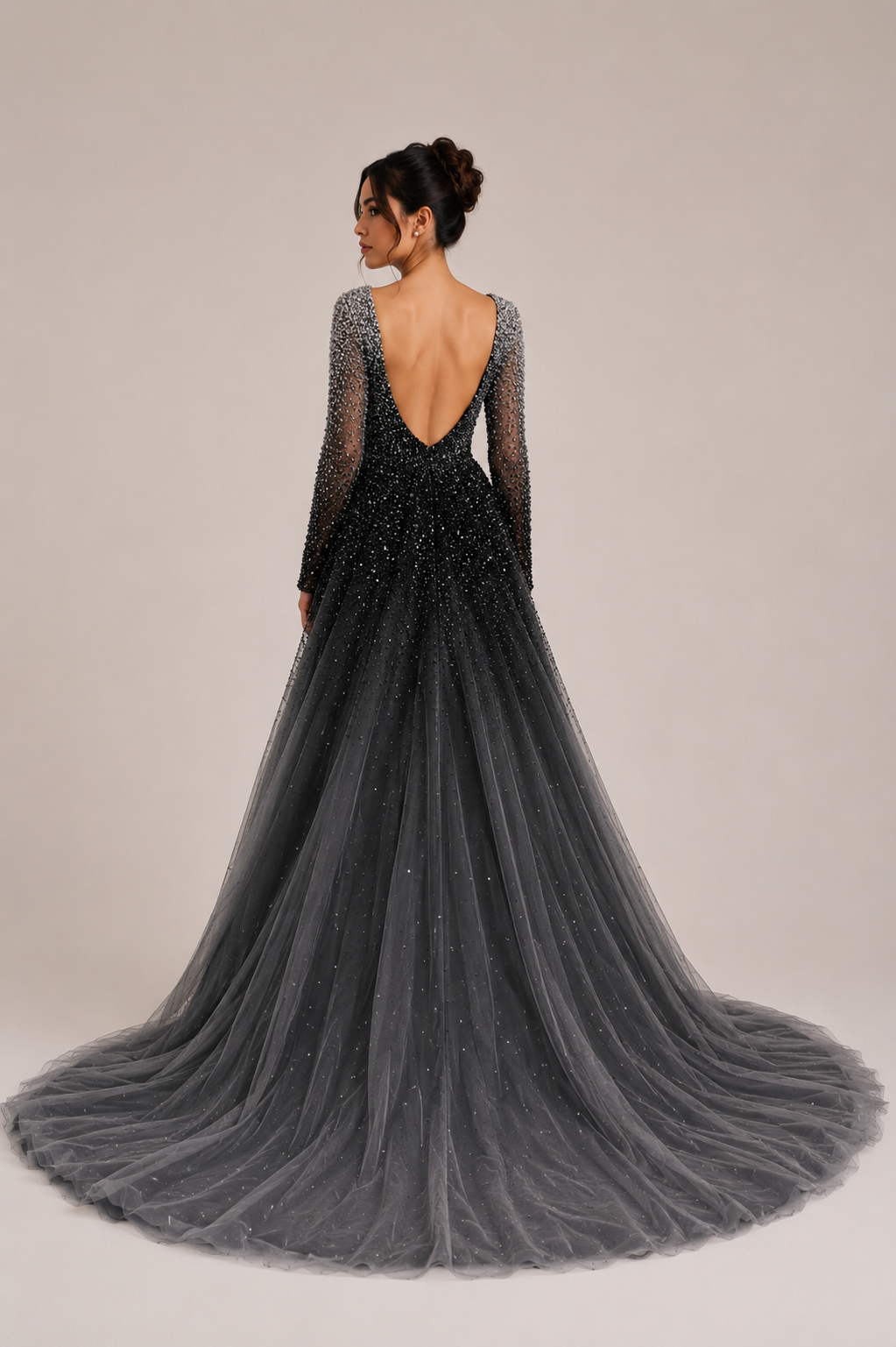 OMBRE EMBELLISHED GOWN WITH TULLE OVERSKIRT