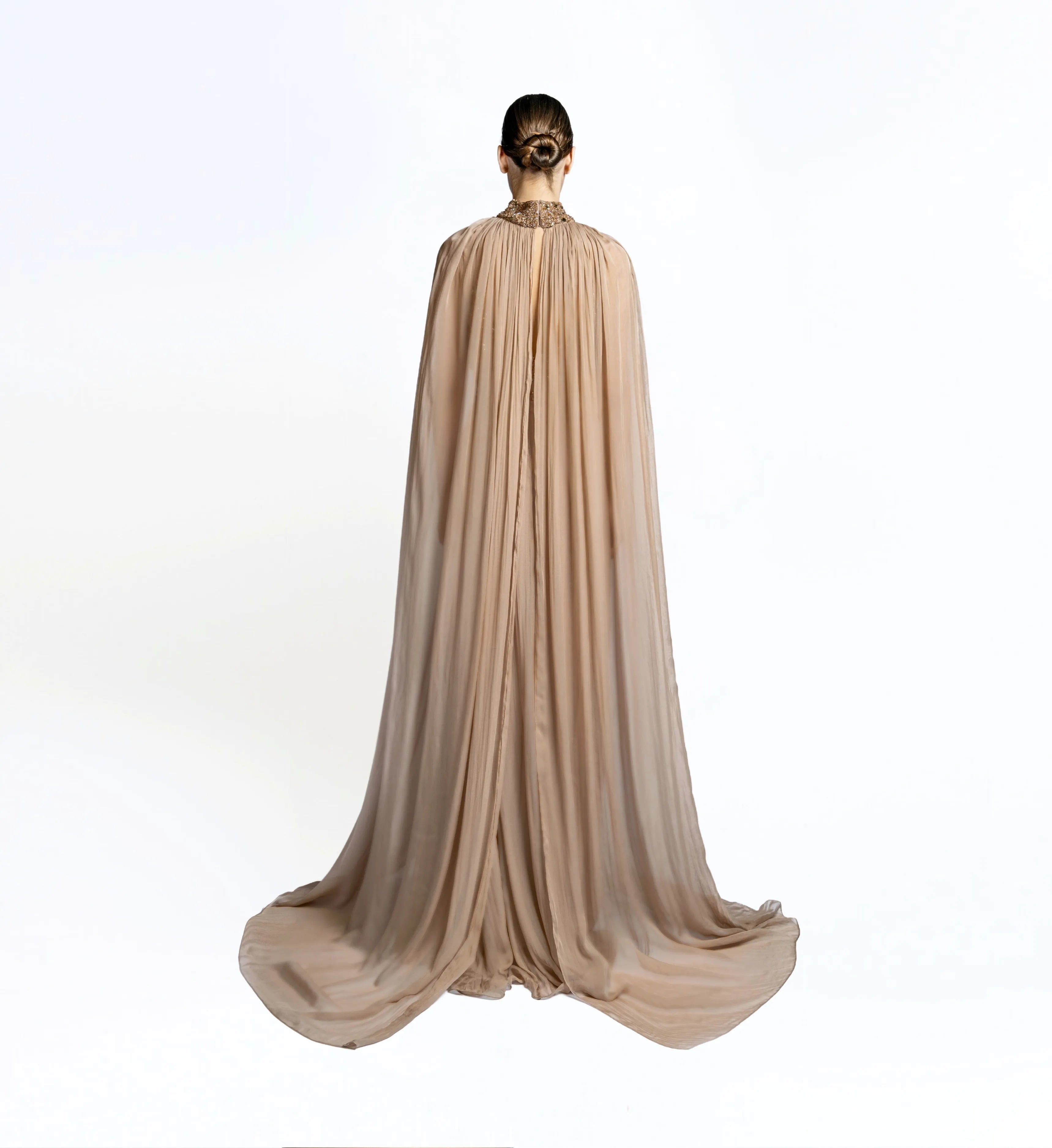 Embroidered Gored Dress – Light Taupe
