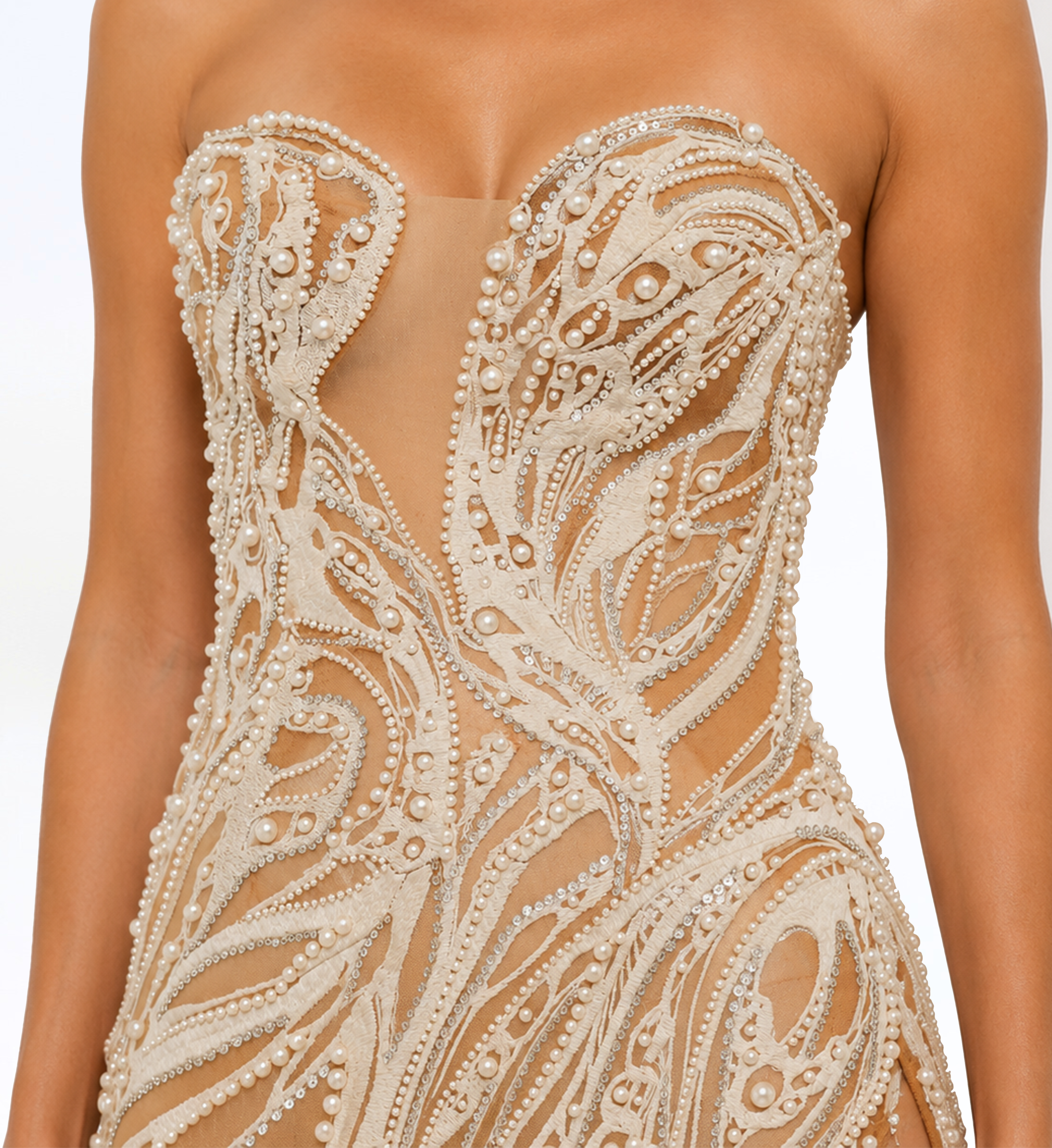 STRAPLESS EMBELLISHED SLIT GOWN