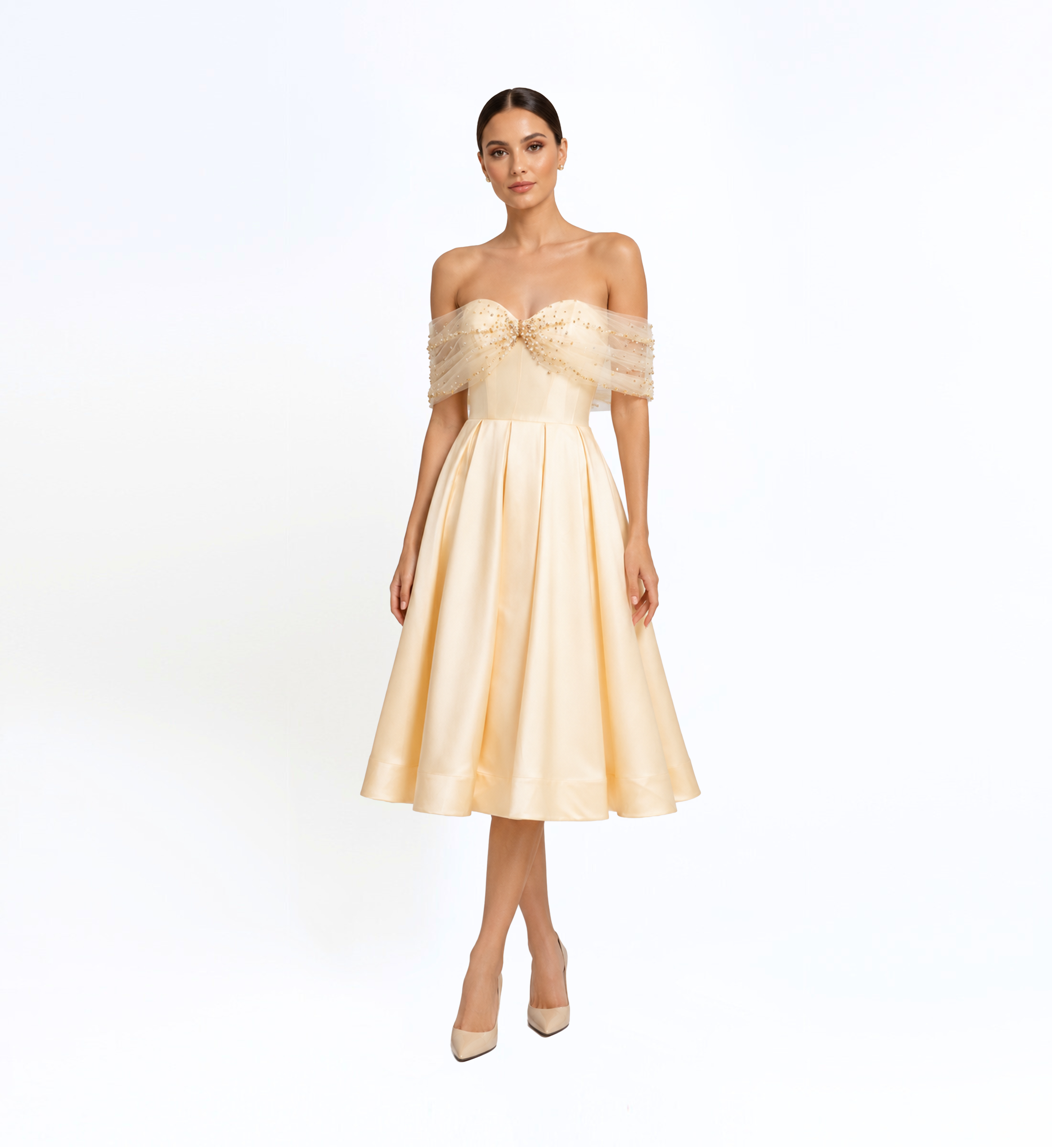 Embroidered Off-Shoulder Midi Dress