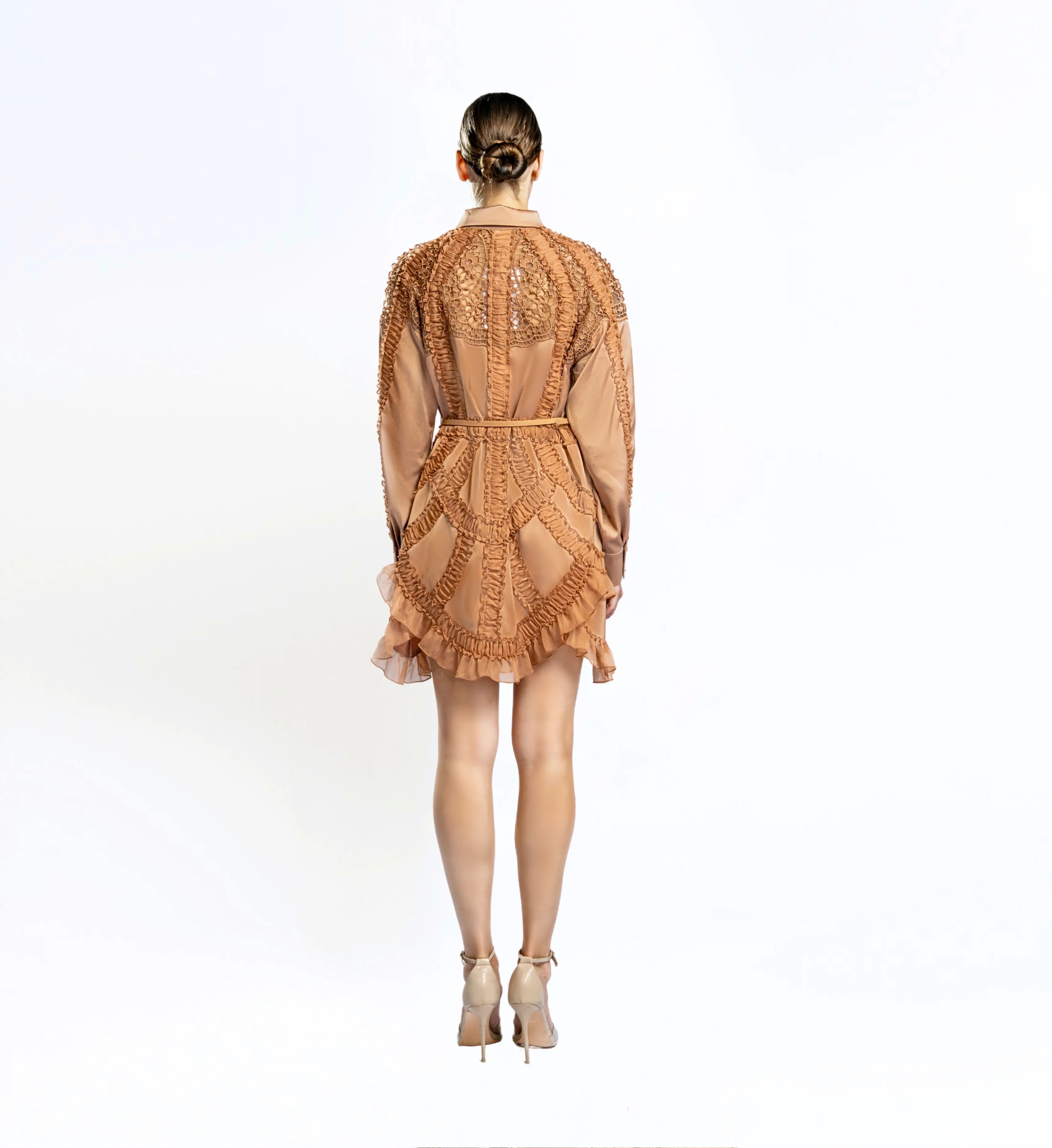 Embroidered Gored Dress – Mocha Mousse
