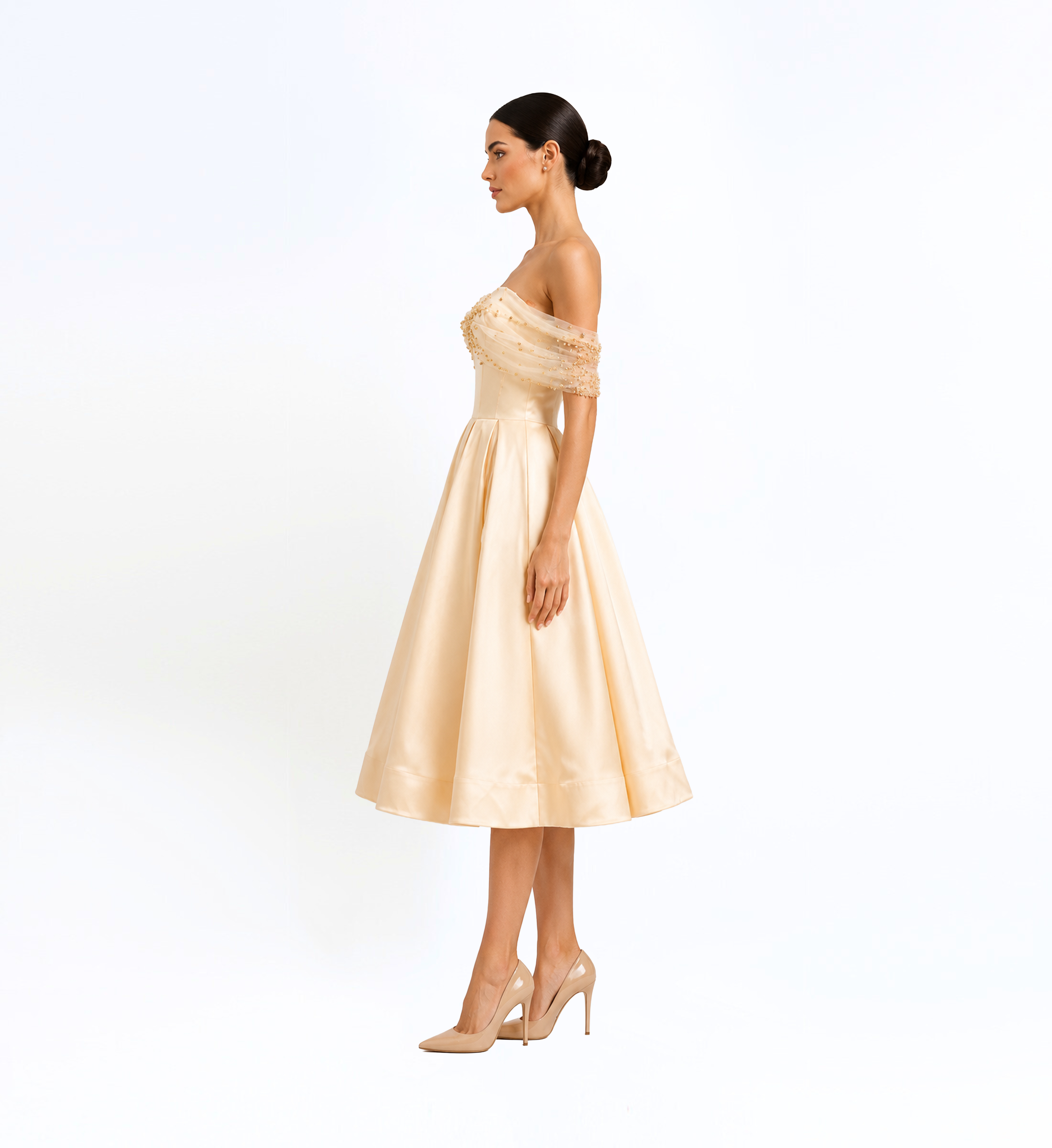 Embroidered Off-Shoulder Midi Dress
