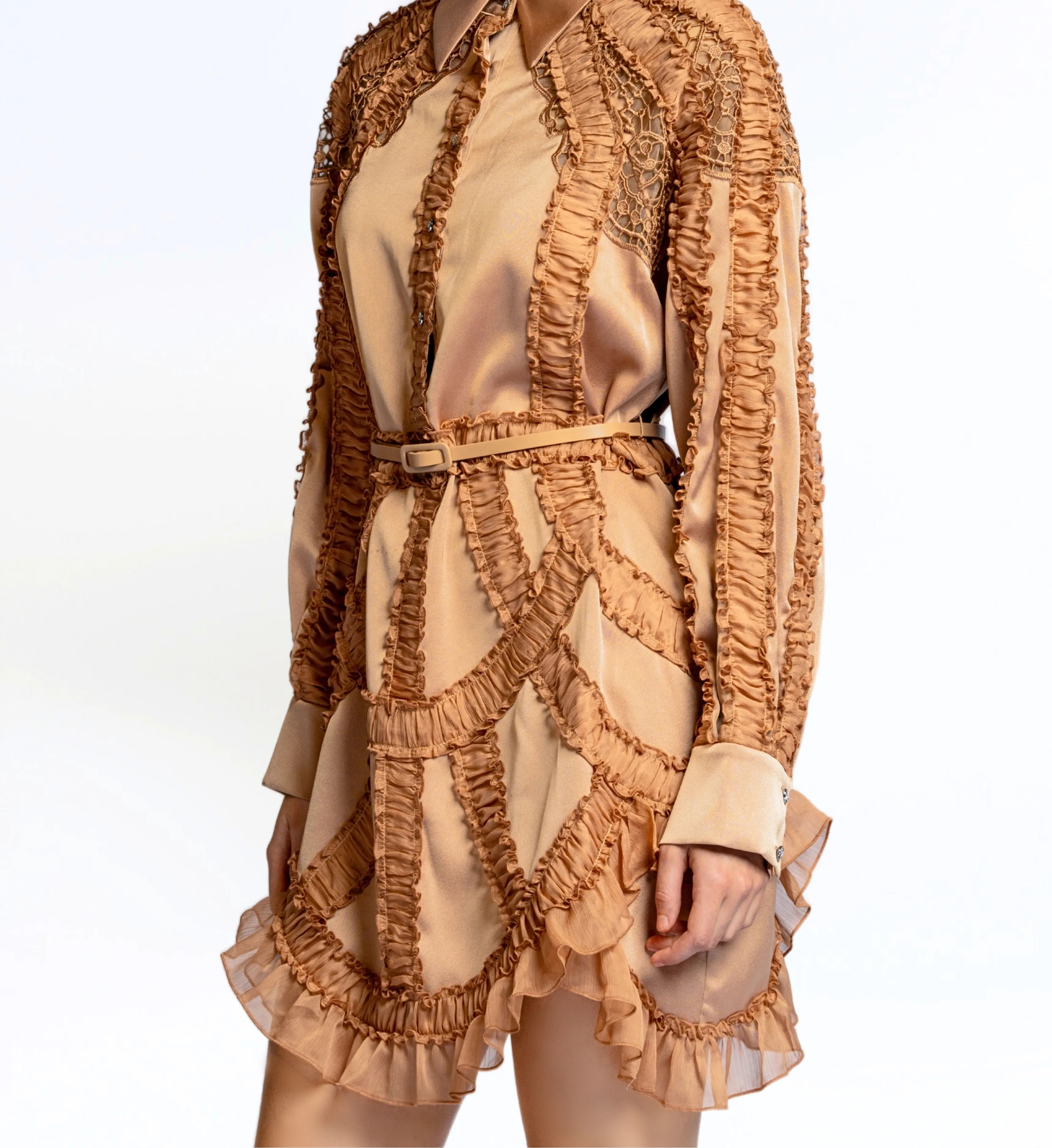Embroidered Gored Dress – Mocha Mousse