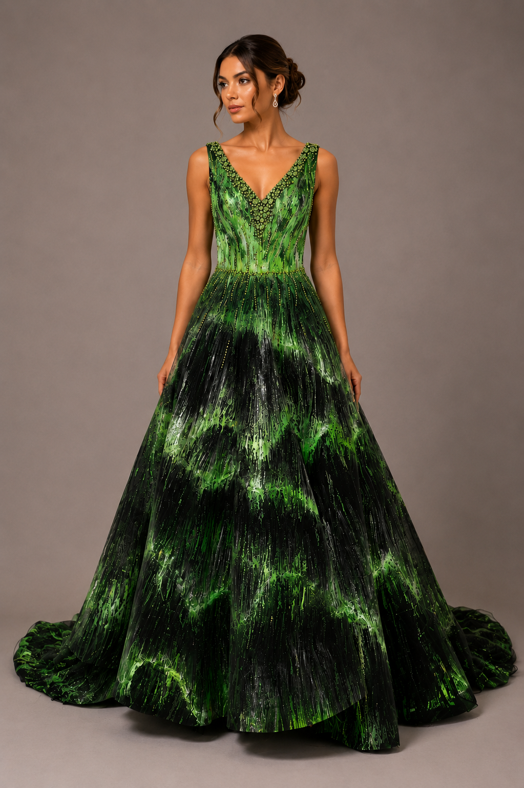 EMERALD ABSTRACT BALL GOWN