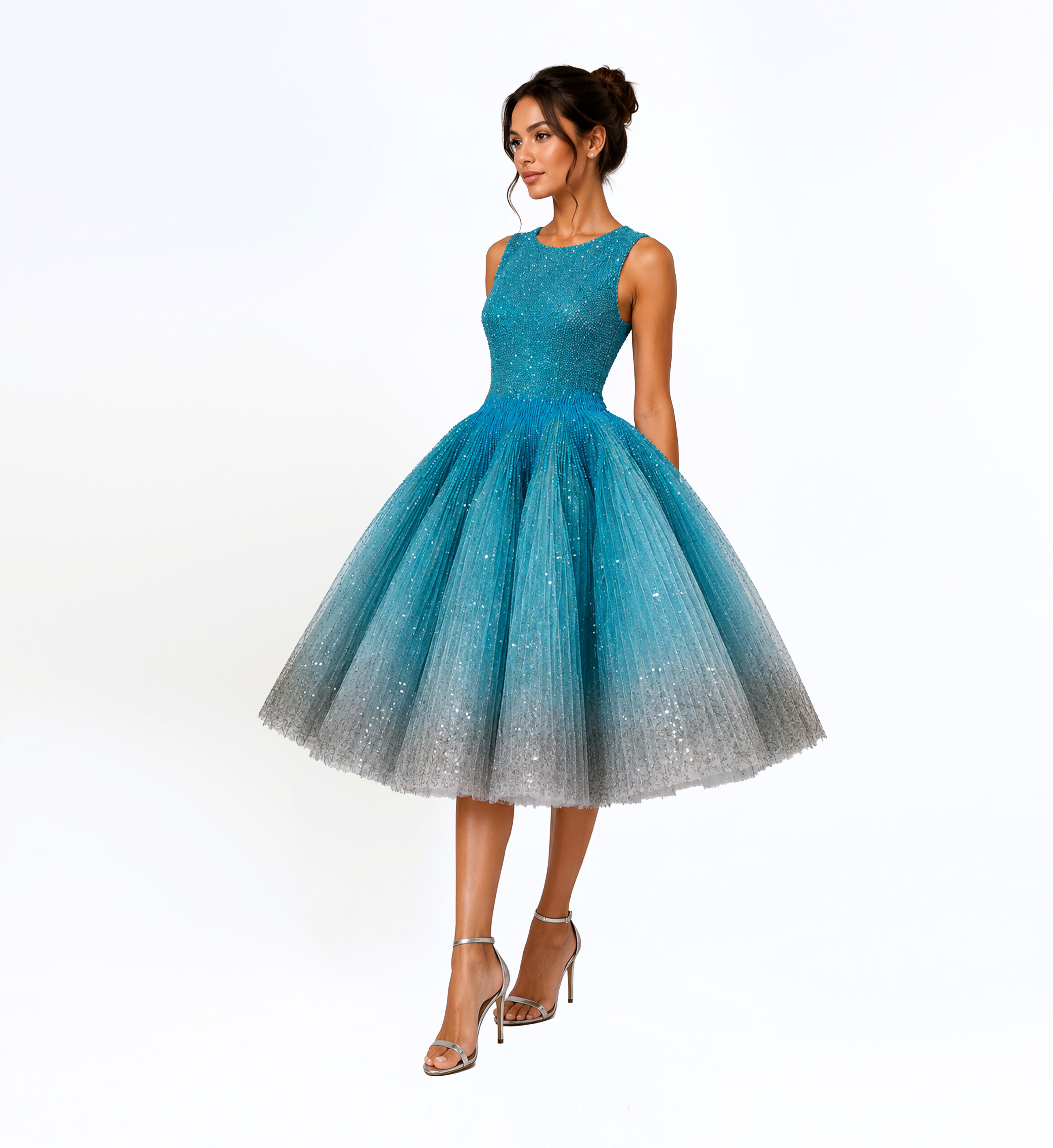 EMBELLISHED TULLE MIDI DRESS