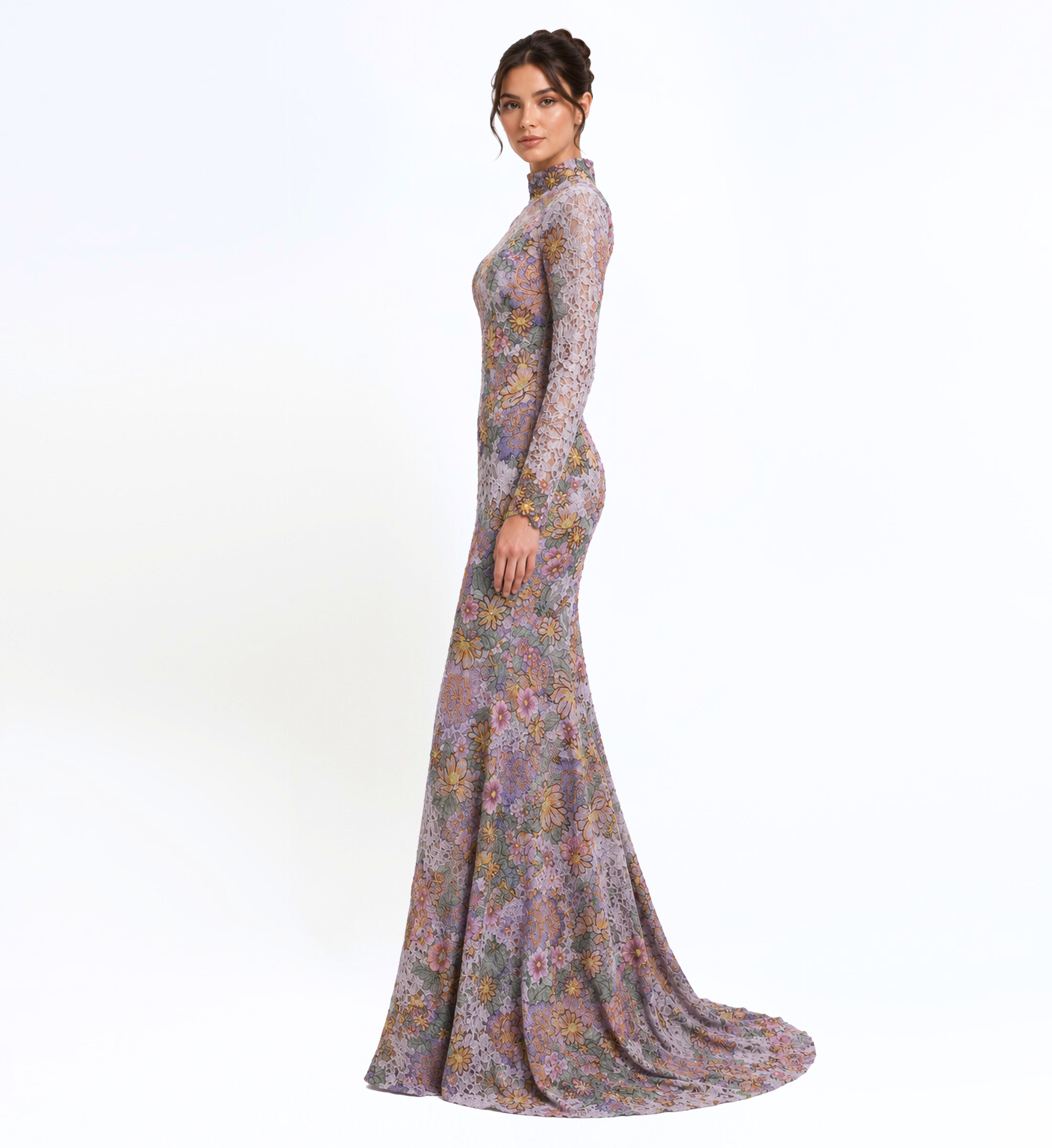 Longsleeves Thread Embroidered Gown