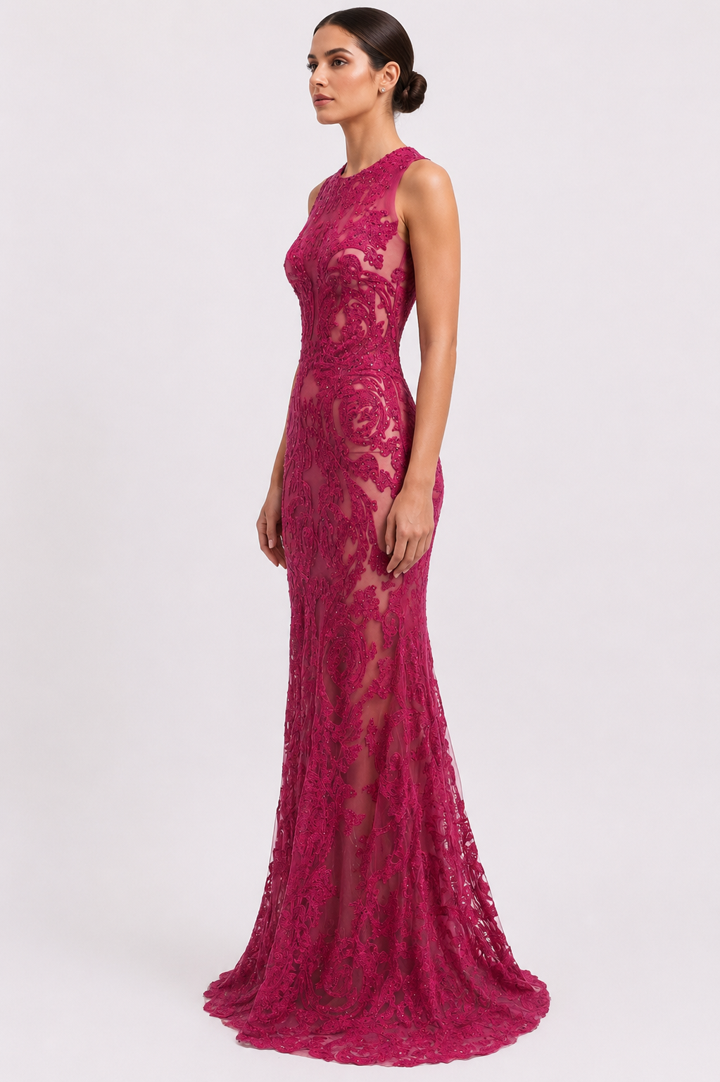 Embroidered Sleveeless Long Dress