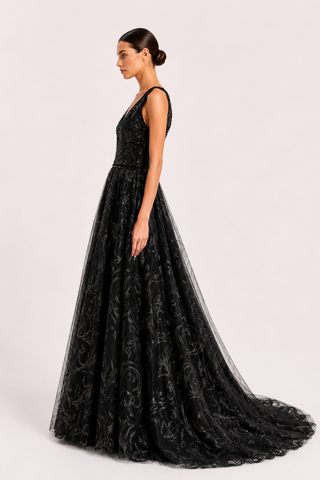 Thread Embroidered Ball Gown