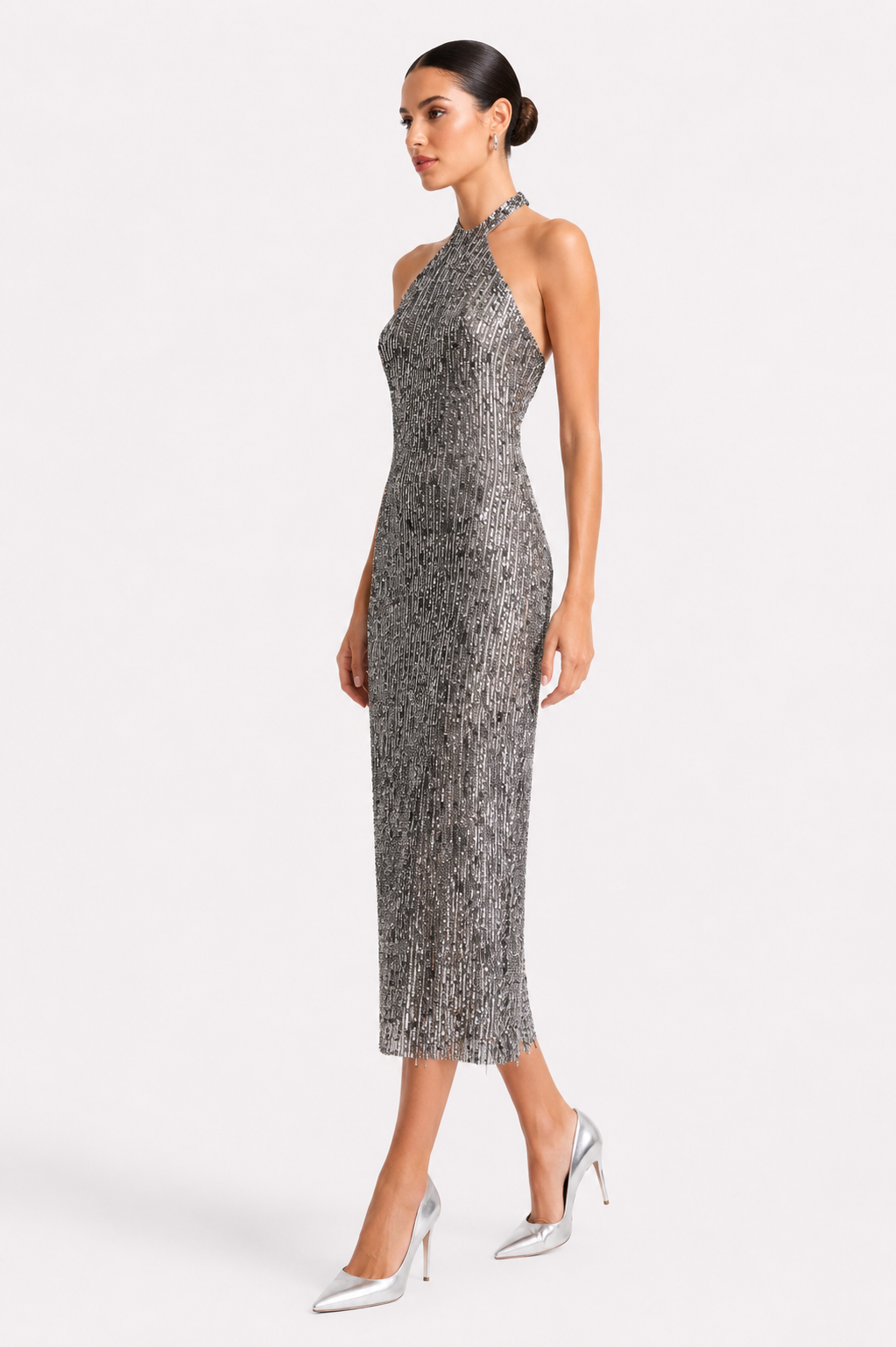 Halter Beaded Midi Dress