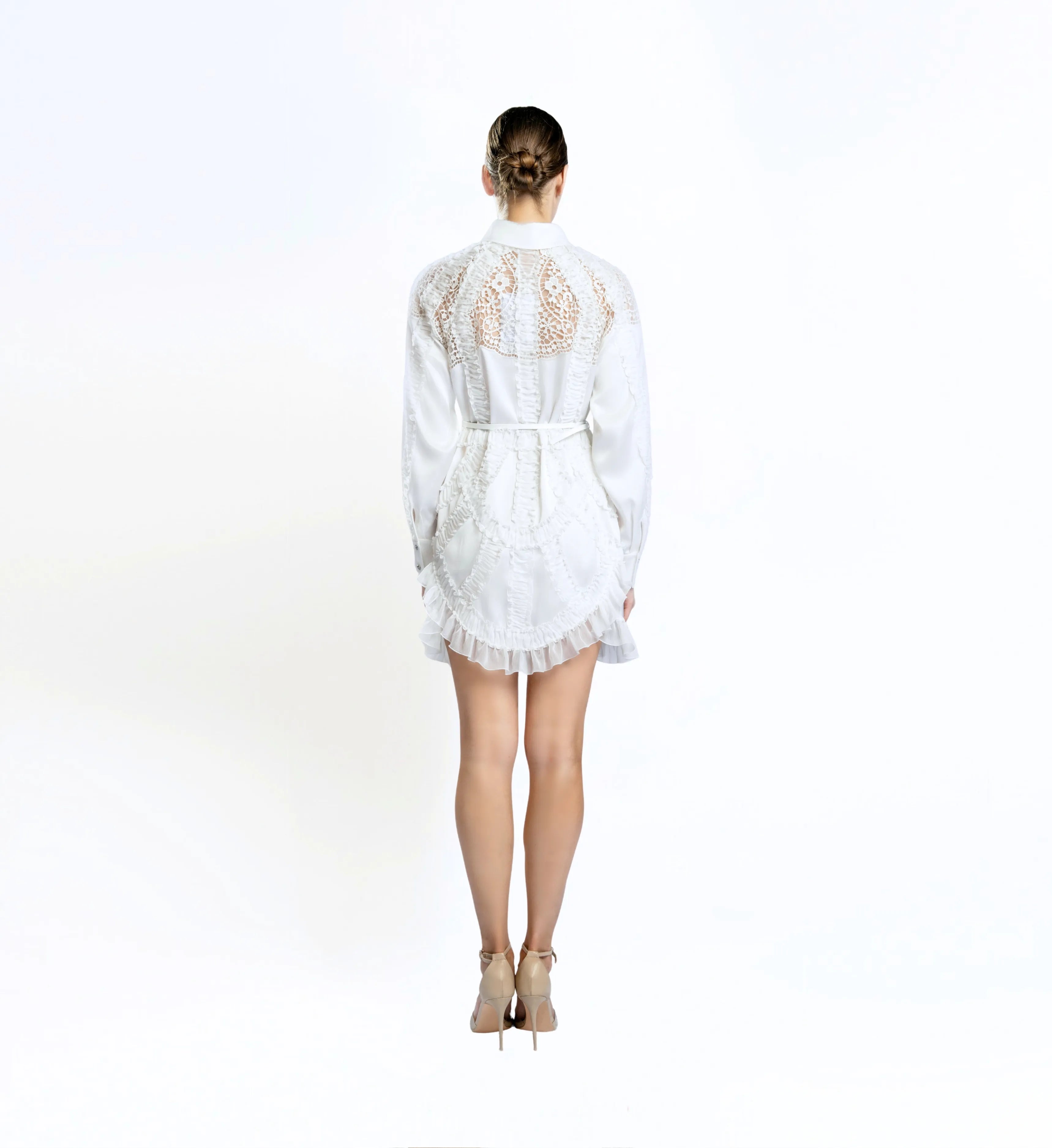 Embroidered Gored Dress – White