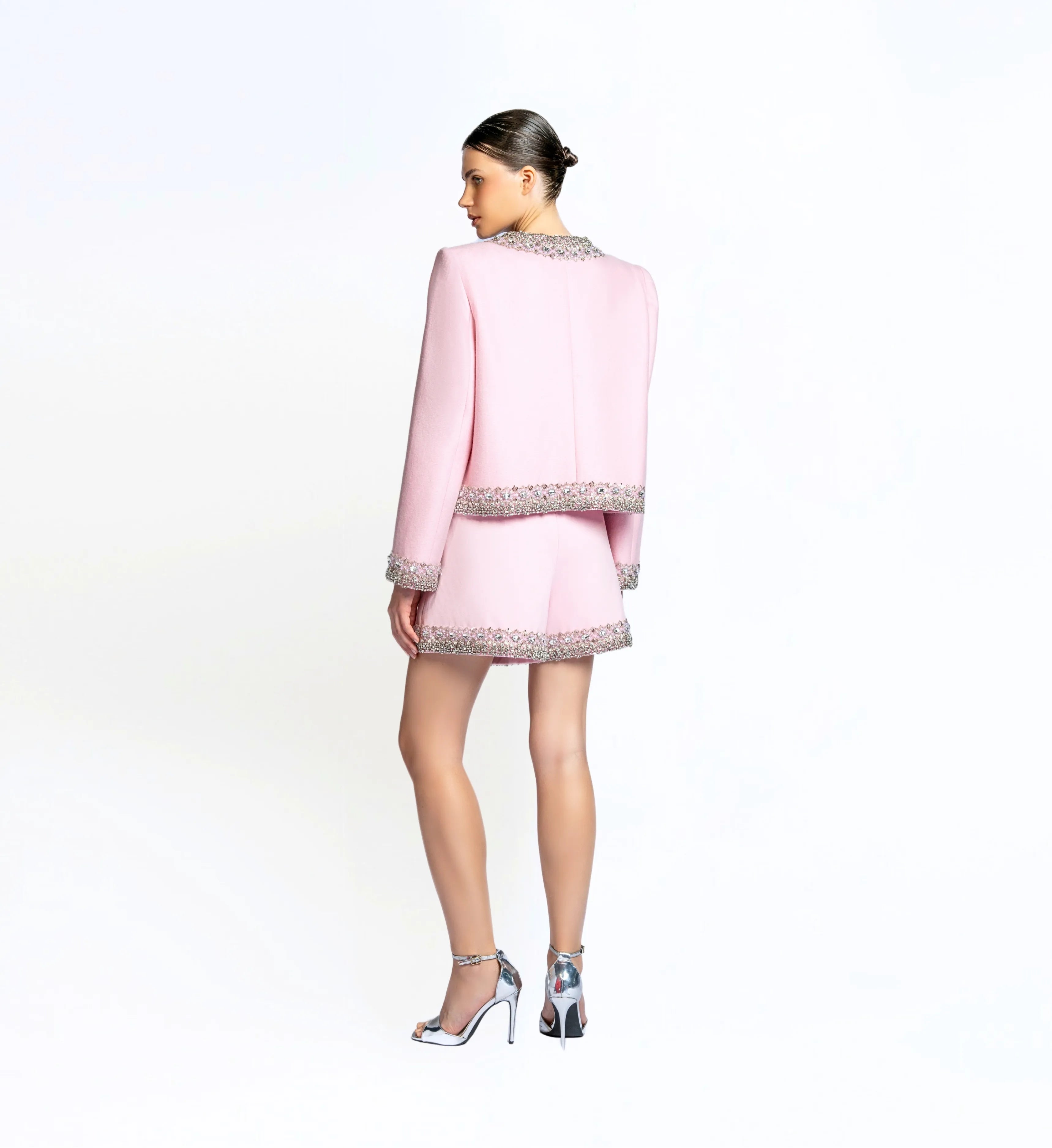 Beaded Wool Jacket, Short and Skirt – Pink Marsh Mallow