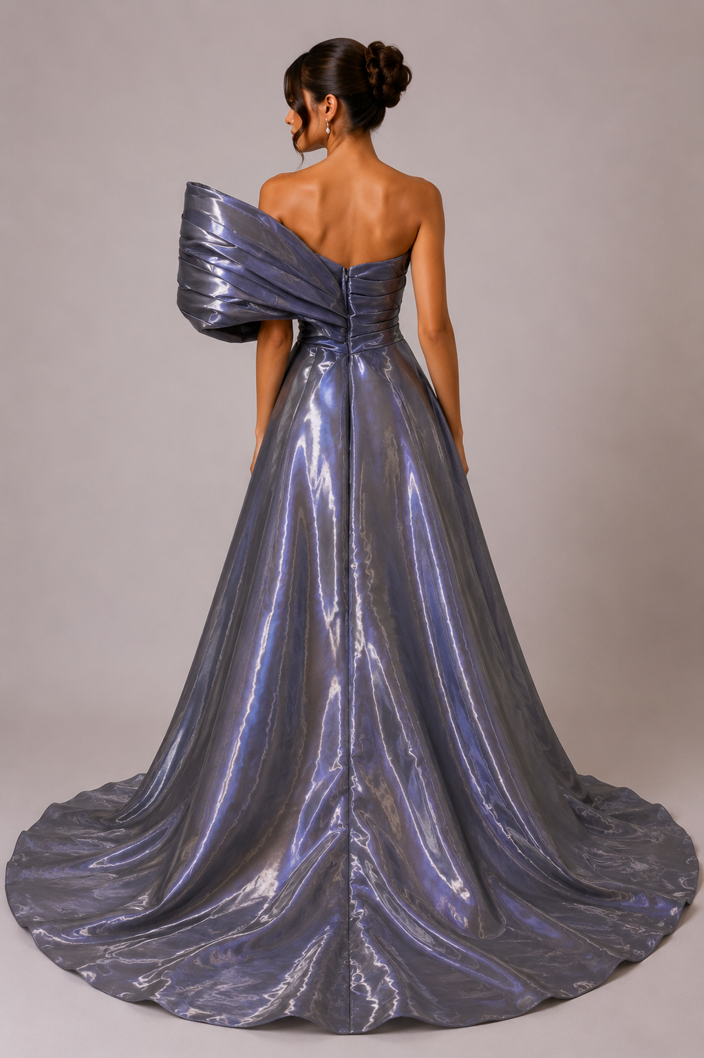 IRIDESCENT SILVER ONE-SHOULDER BALL GOWN