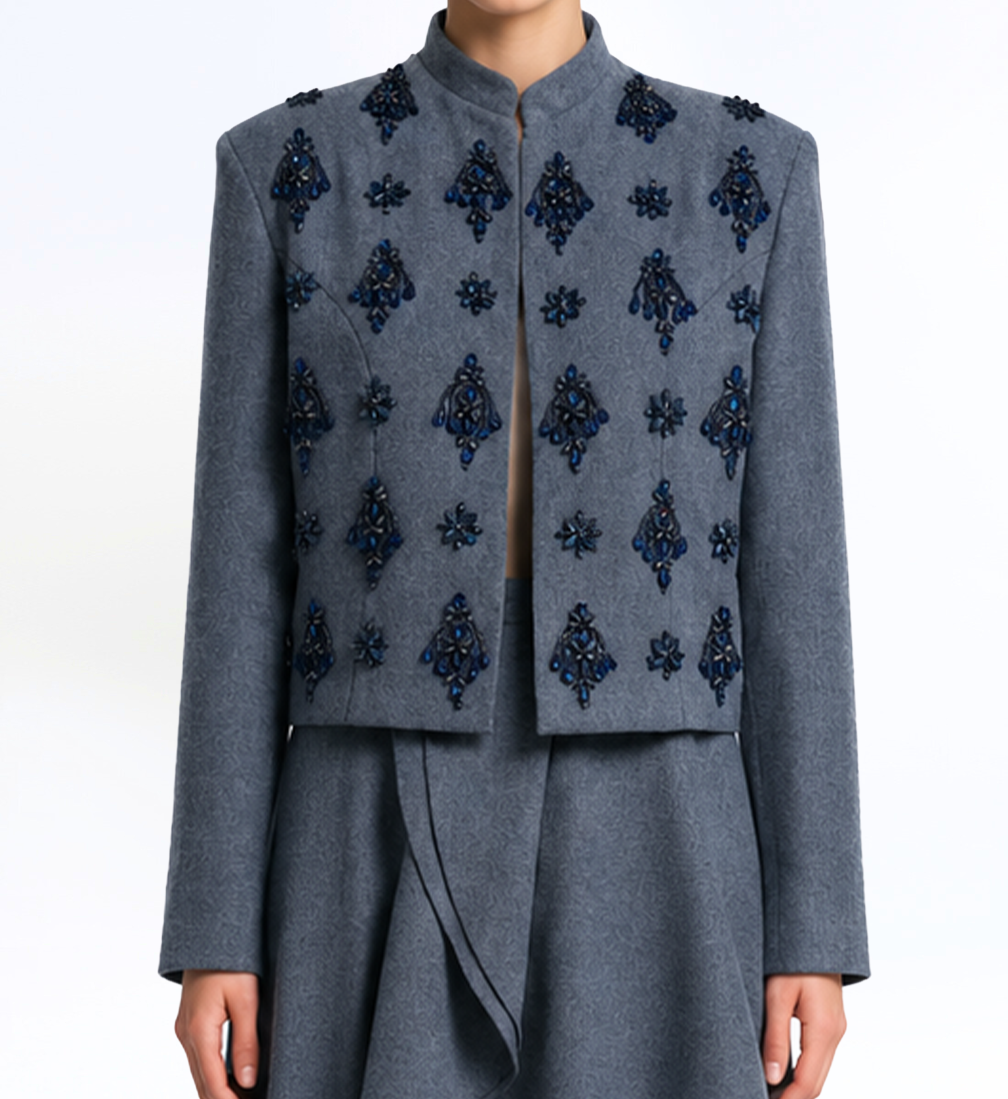 Beaded Wool Blazer And Skirt Set
