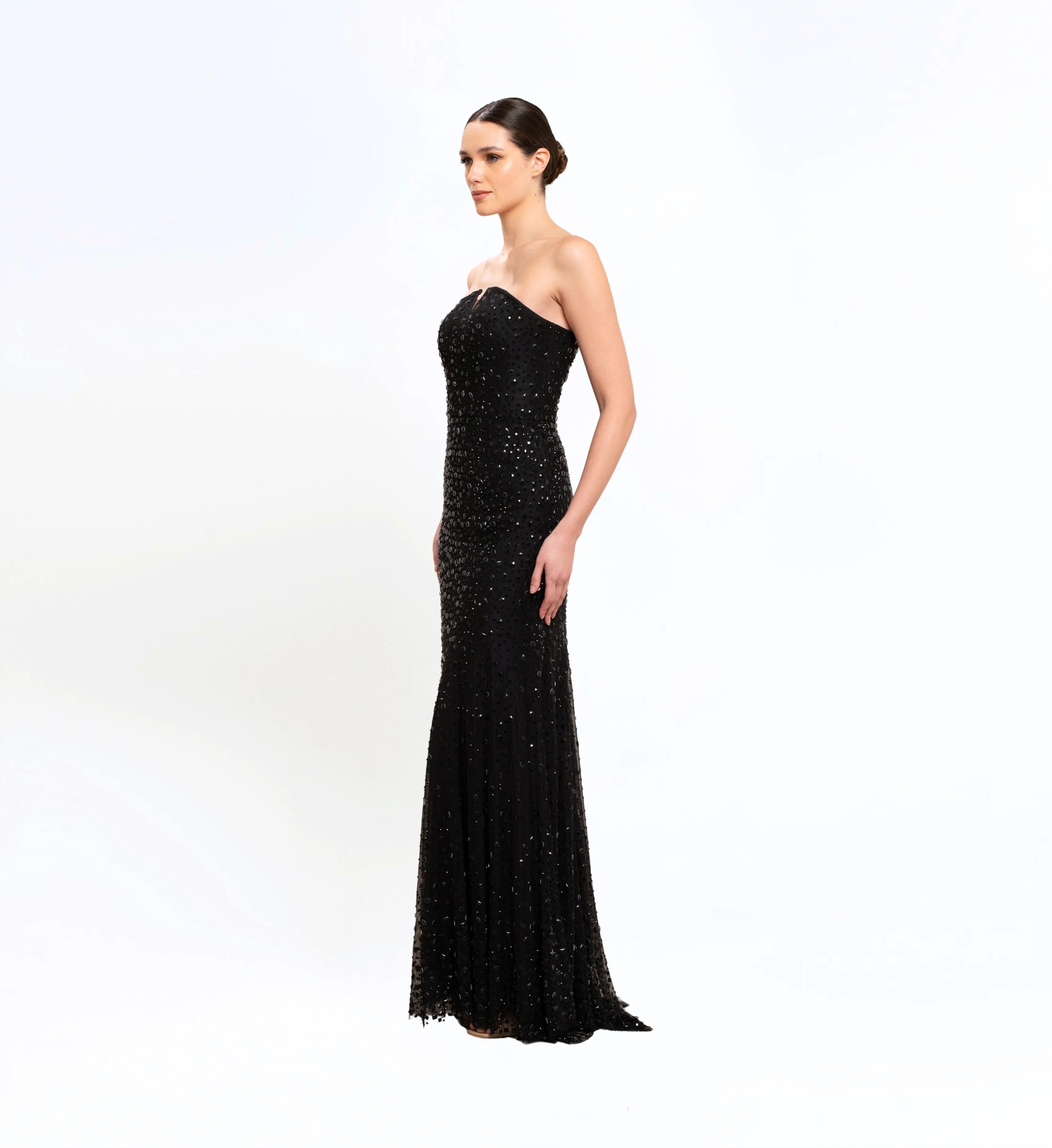 BEAD EMBROIDERED LONG DRESS WITH CAPE