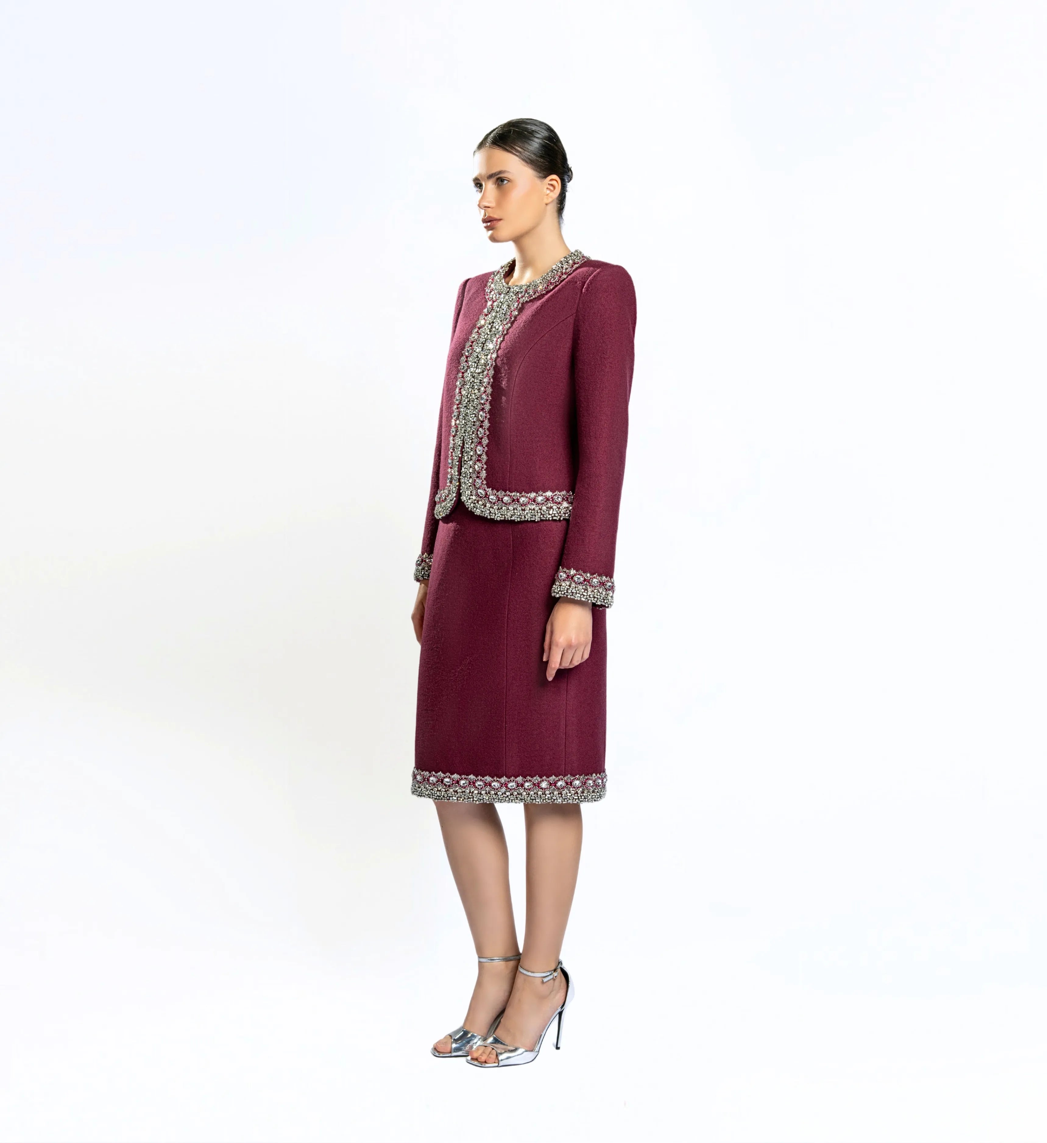Beaded Wool Jacket, Short and Skirt – Red Rush