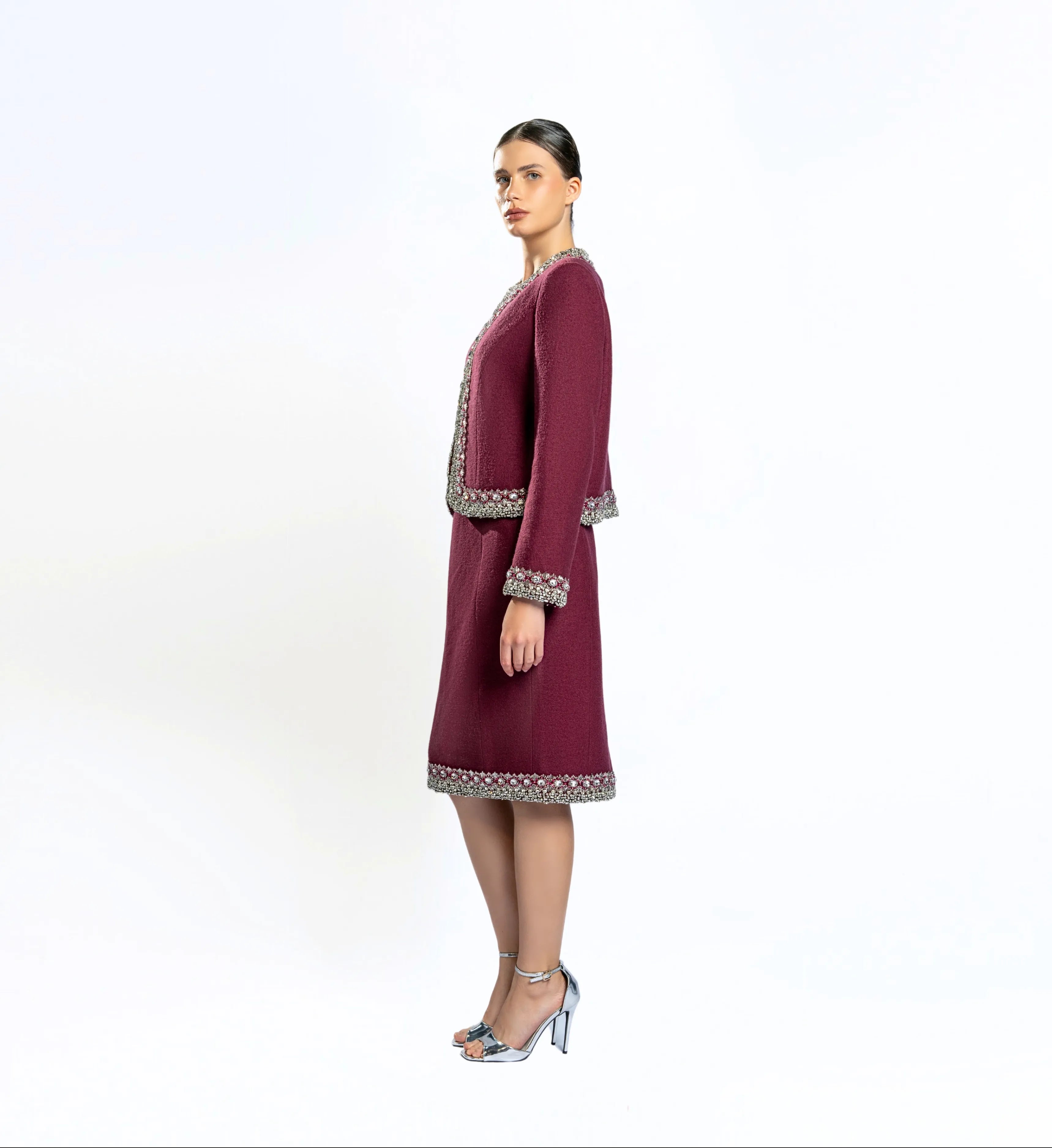 Beaded Wool Jacket, Short and Skirt – Red Rush