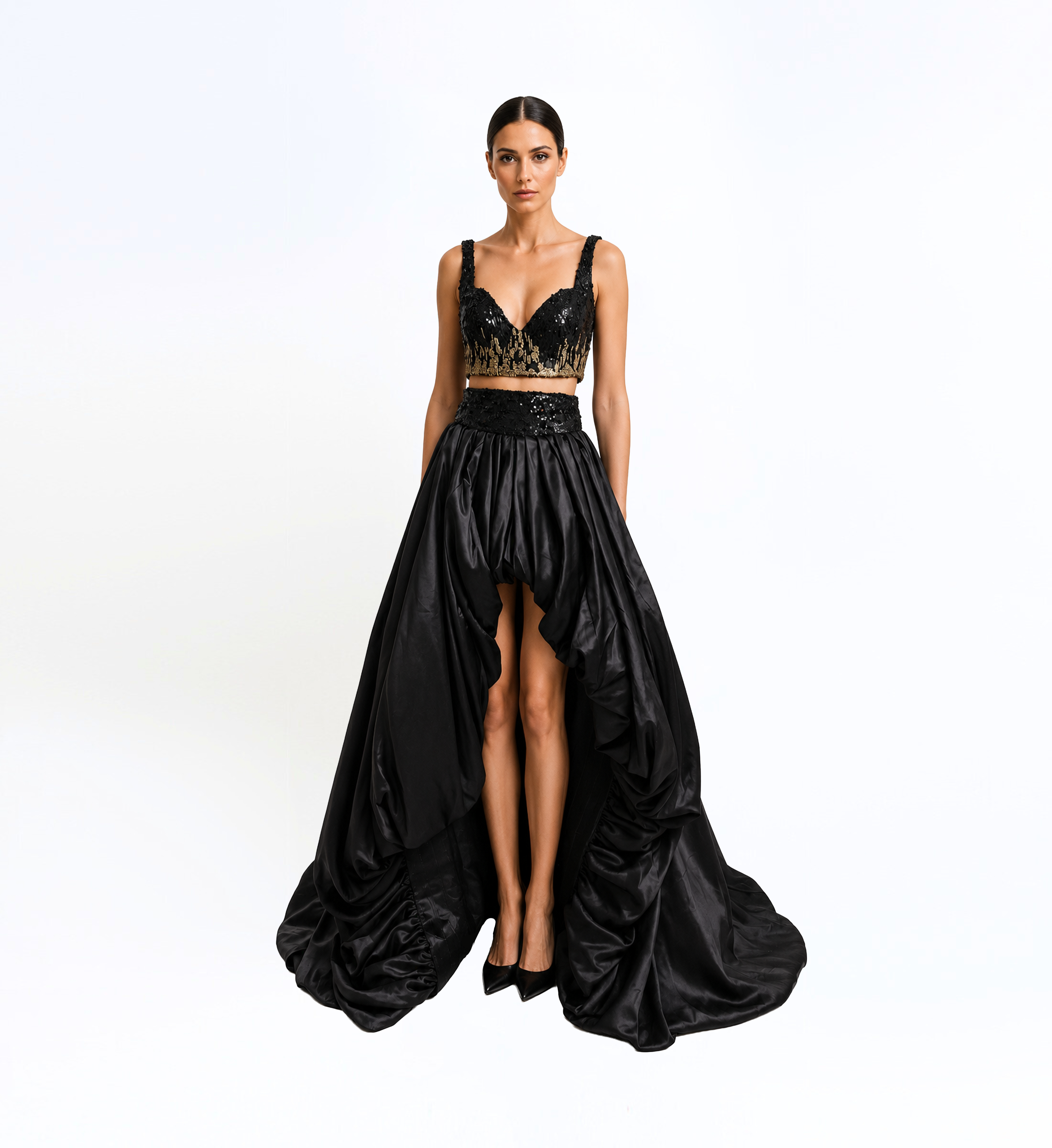 Sequin Embroidered Top And Skirt Set
