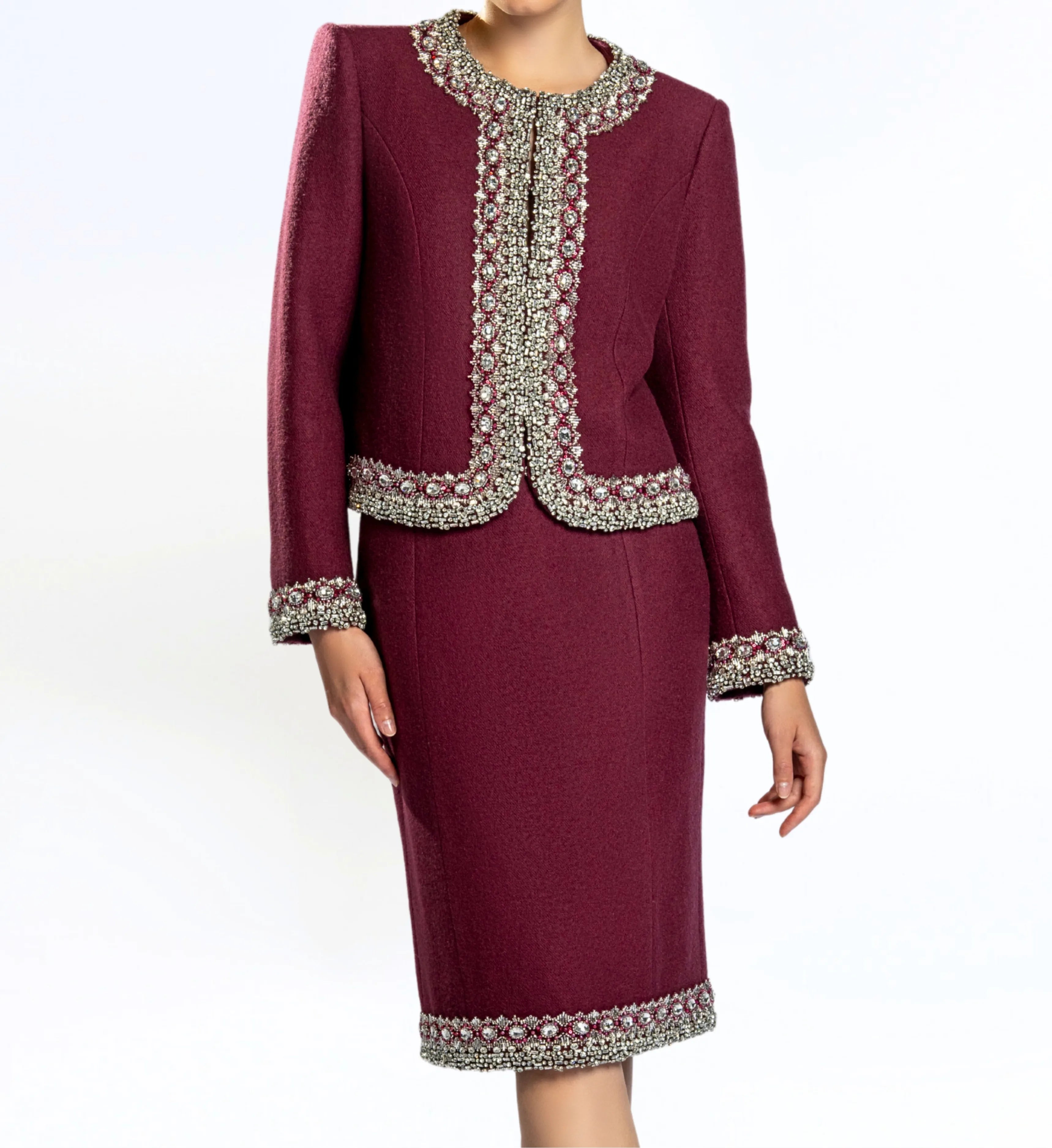 Beaded Wool Jacket, Short and Skirt – Red Rush