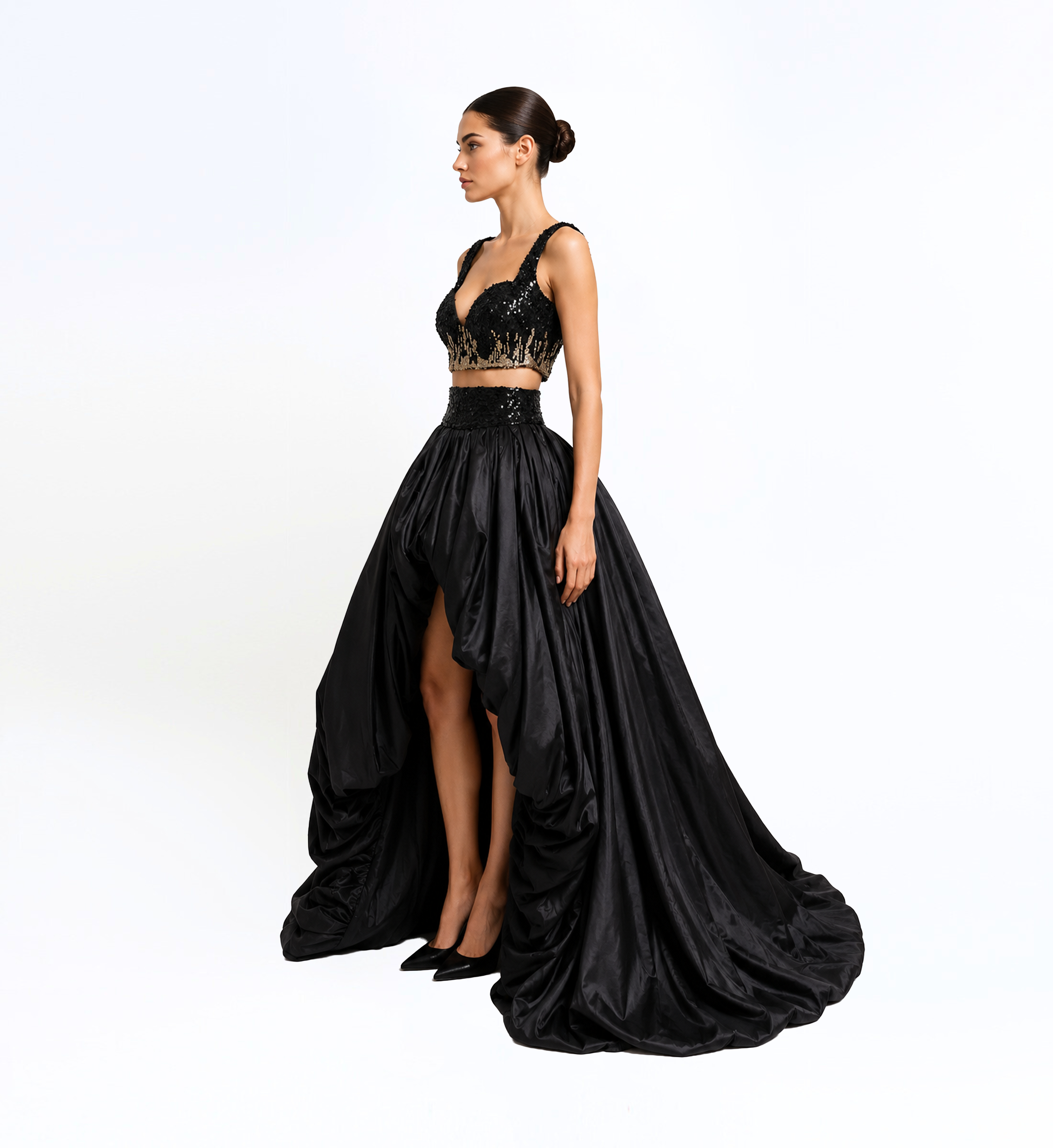 Sequin Embroidered Top And Skirt Set