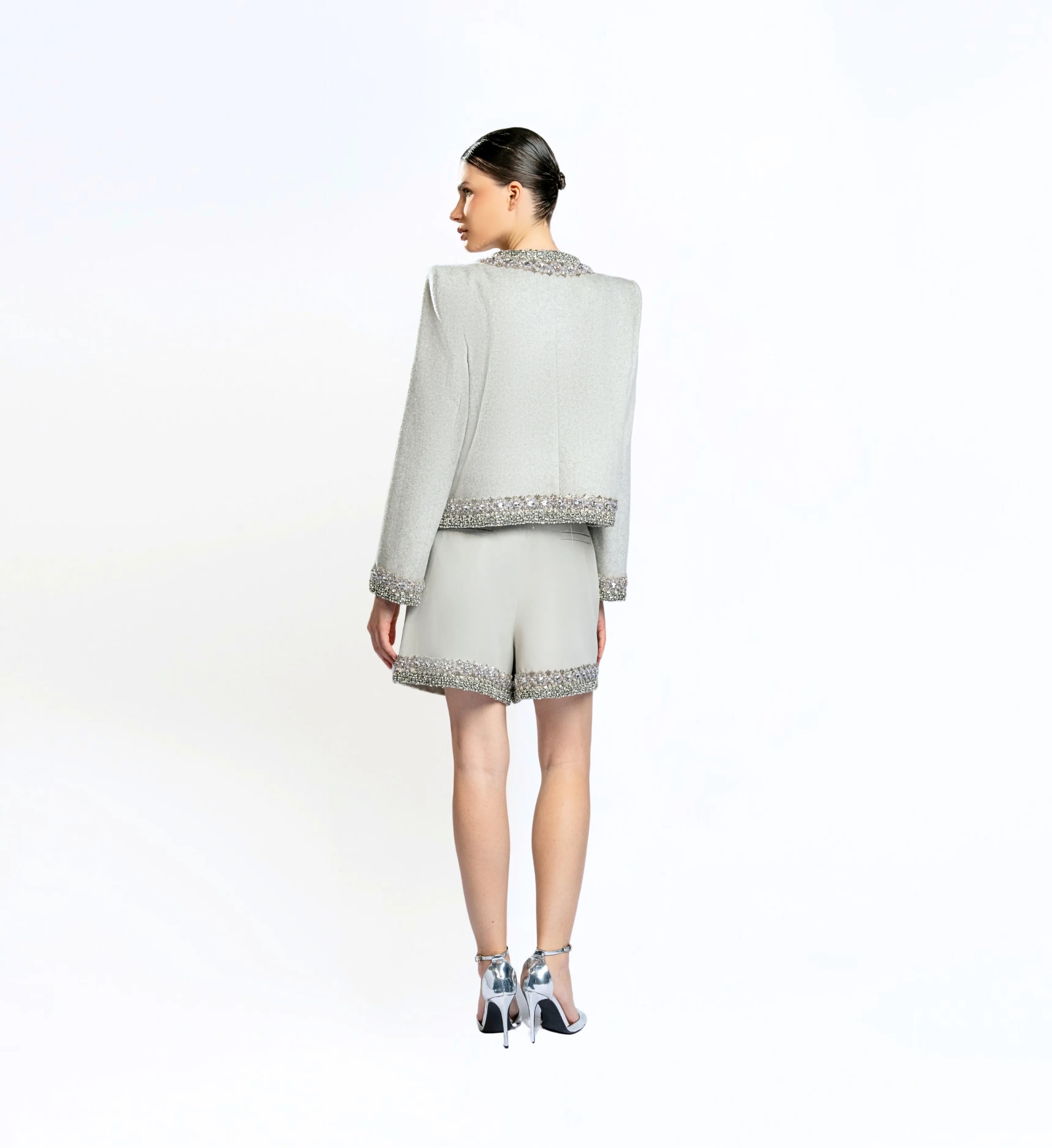 Beaded Wool Jacket, Short and Skirt – Ultimate Gray