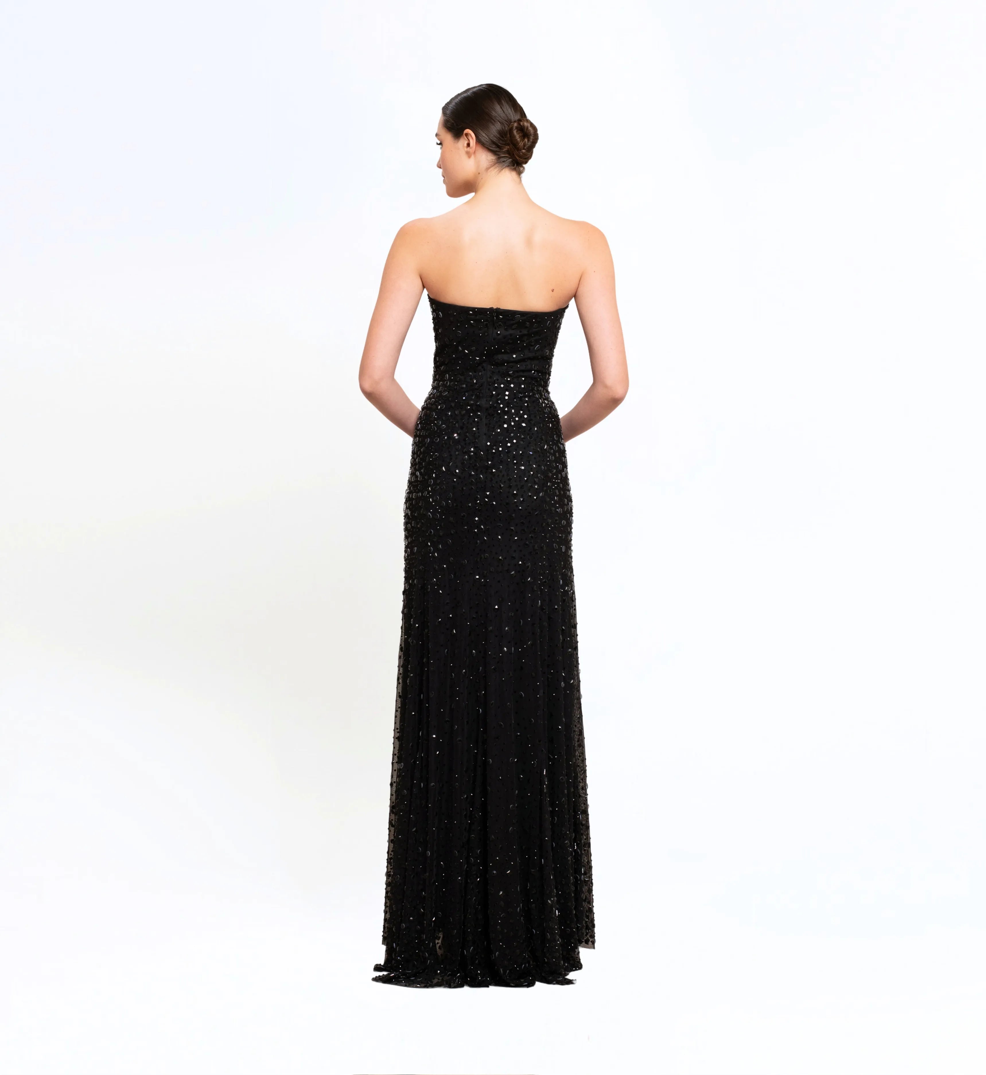 BEAD EMBROIDERED LONG DRESS WITH CAPE