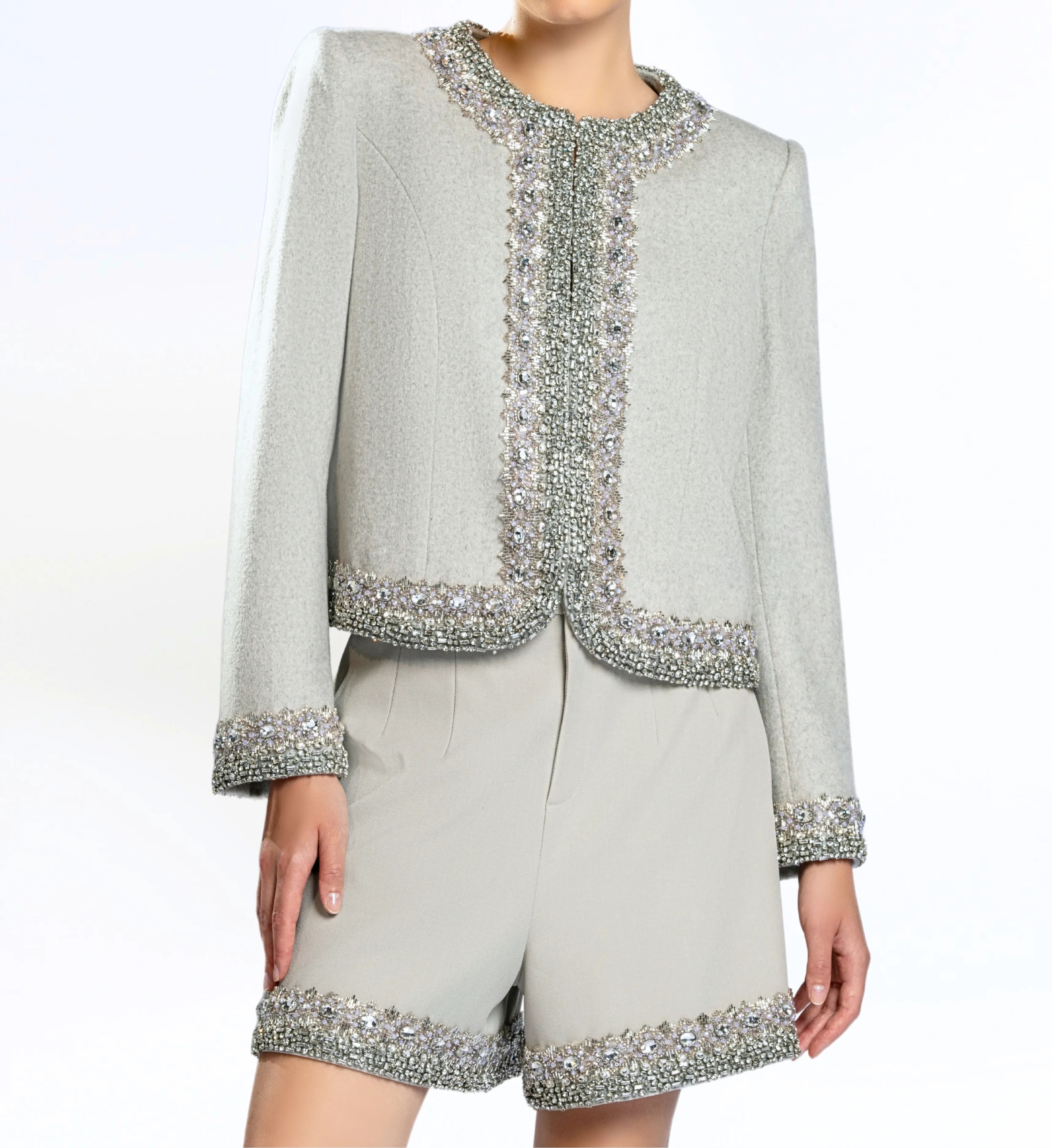 Beaded Wool Jacket, Short and Skirt – Ultimate Gray