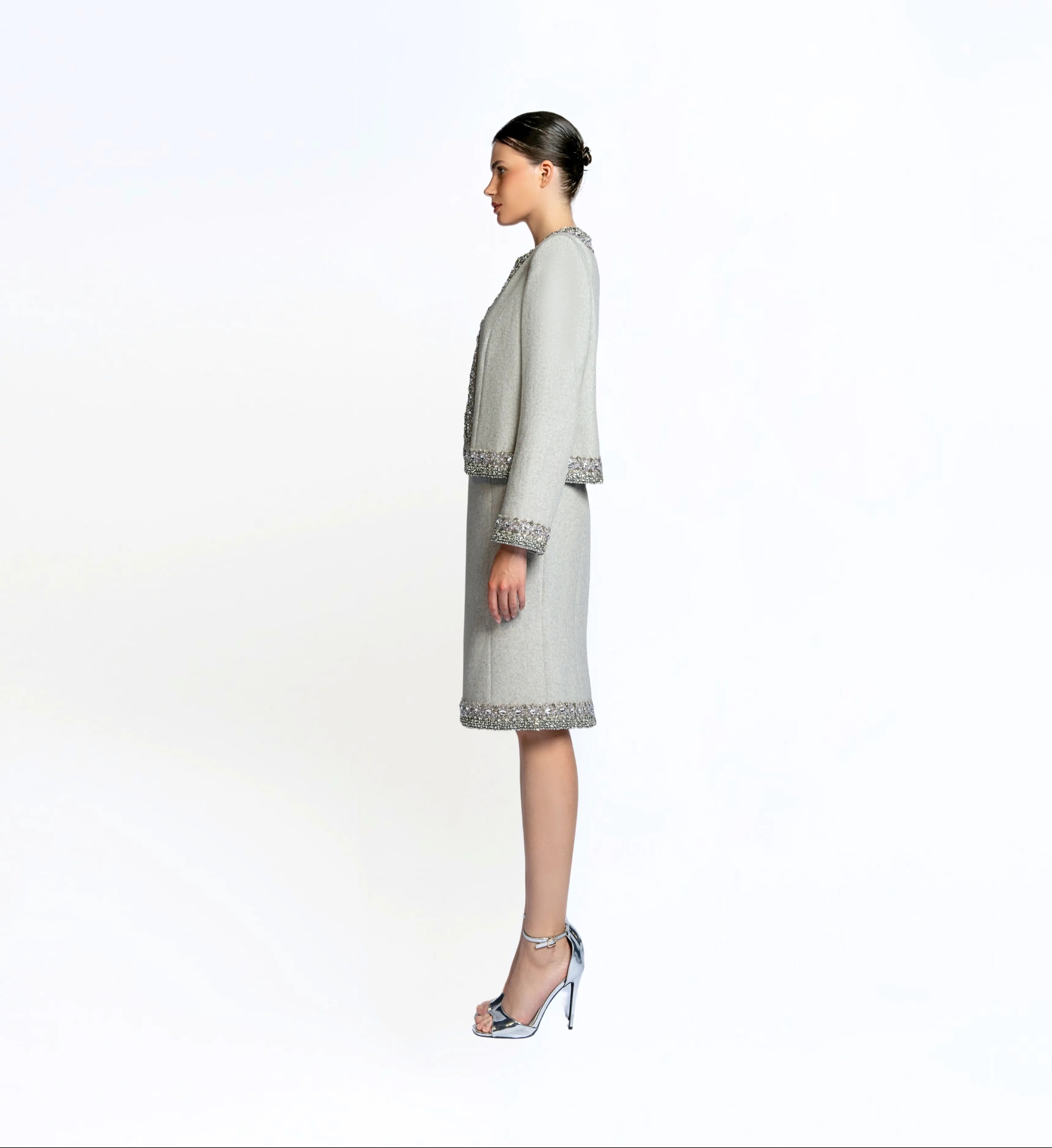 Beaded Wool Jacket, Short and Skirt – Ultimate Gray