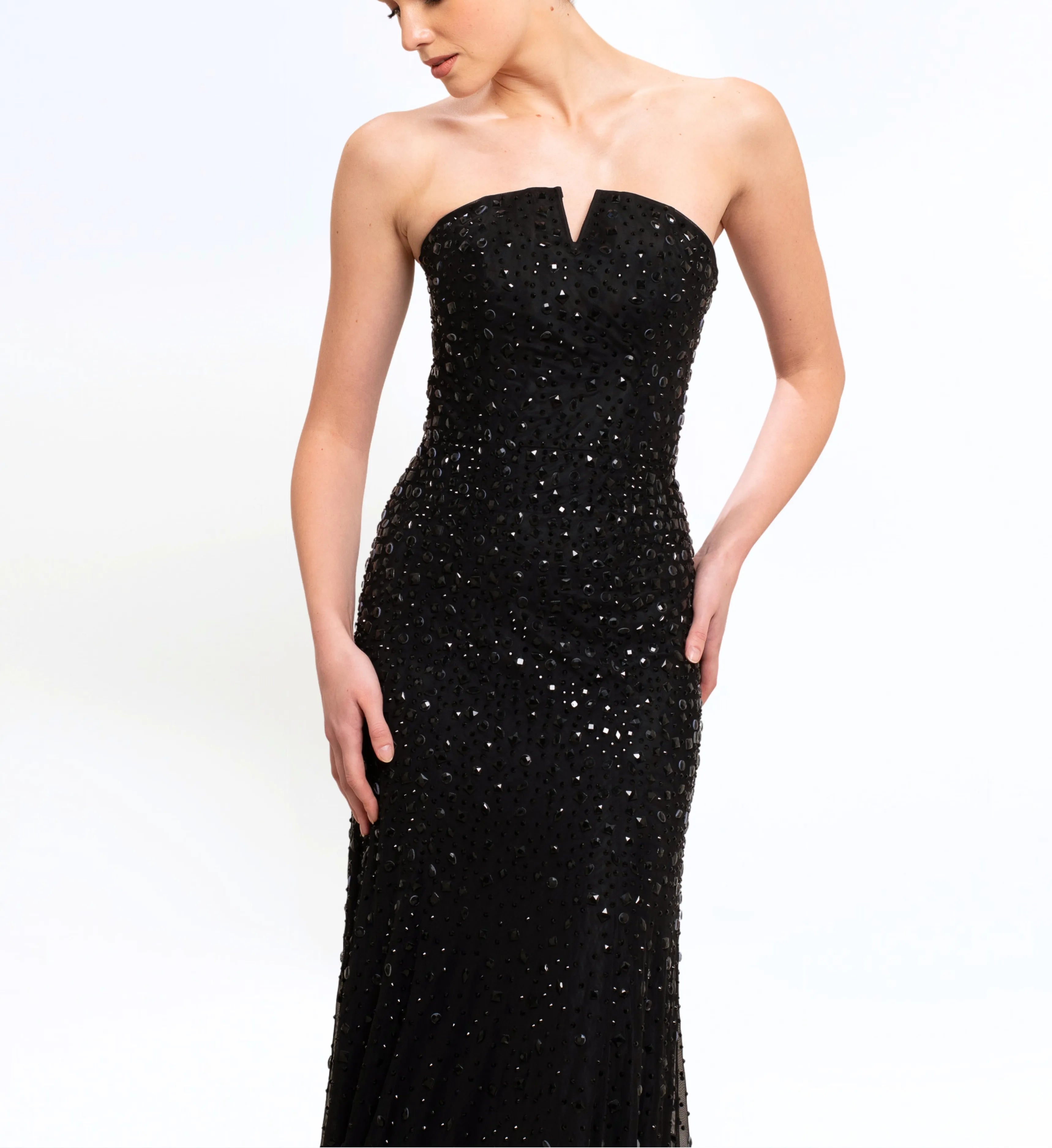 BEAD EMBROIDERED LONG DRESS WITH CAPE