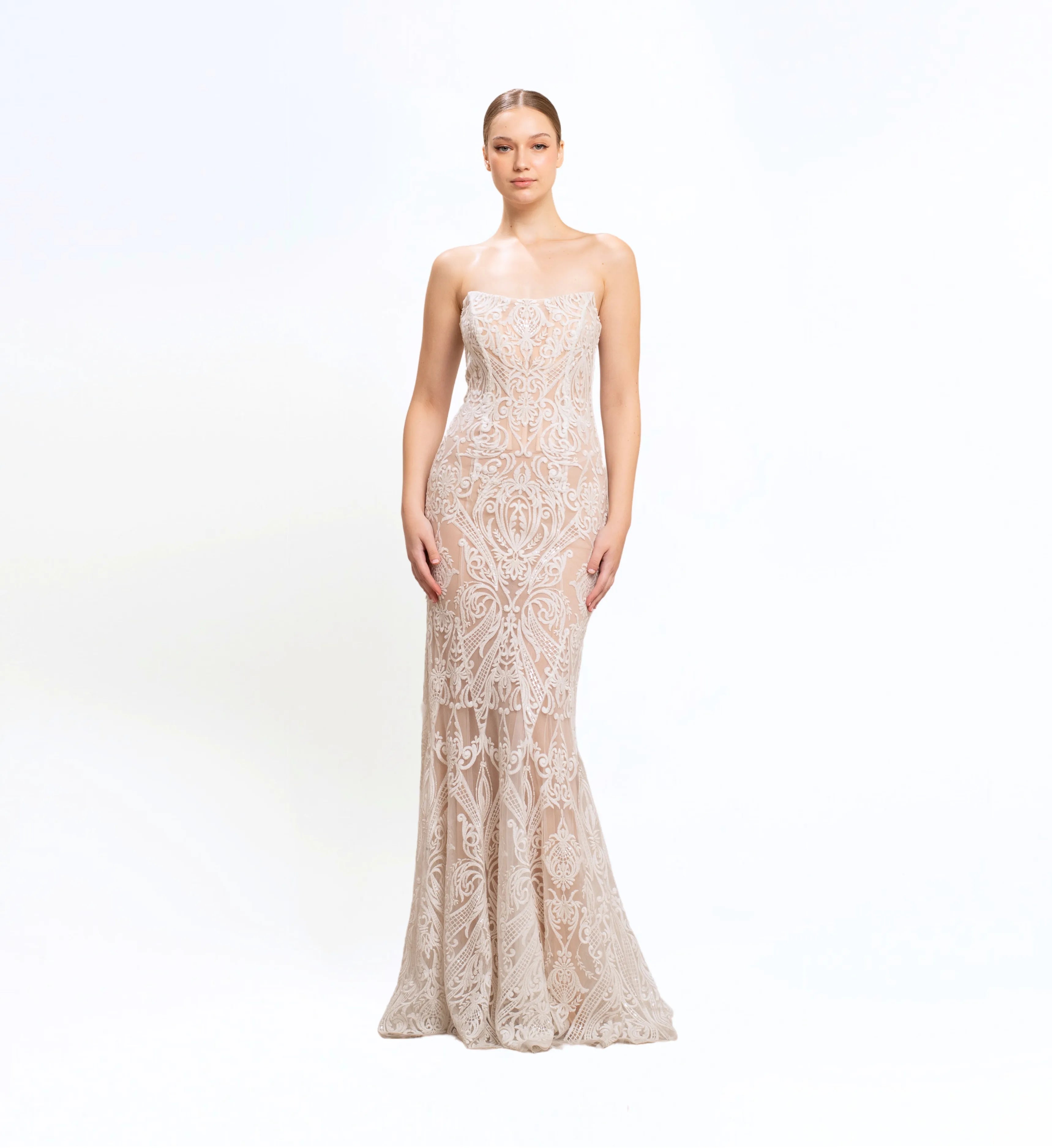 THREAD EMBROIDERED LONG DRESS