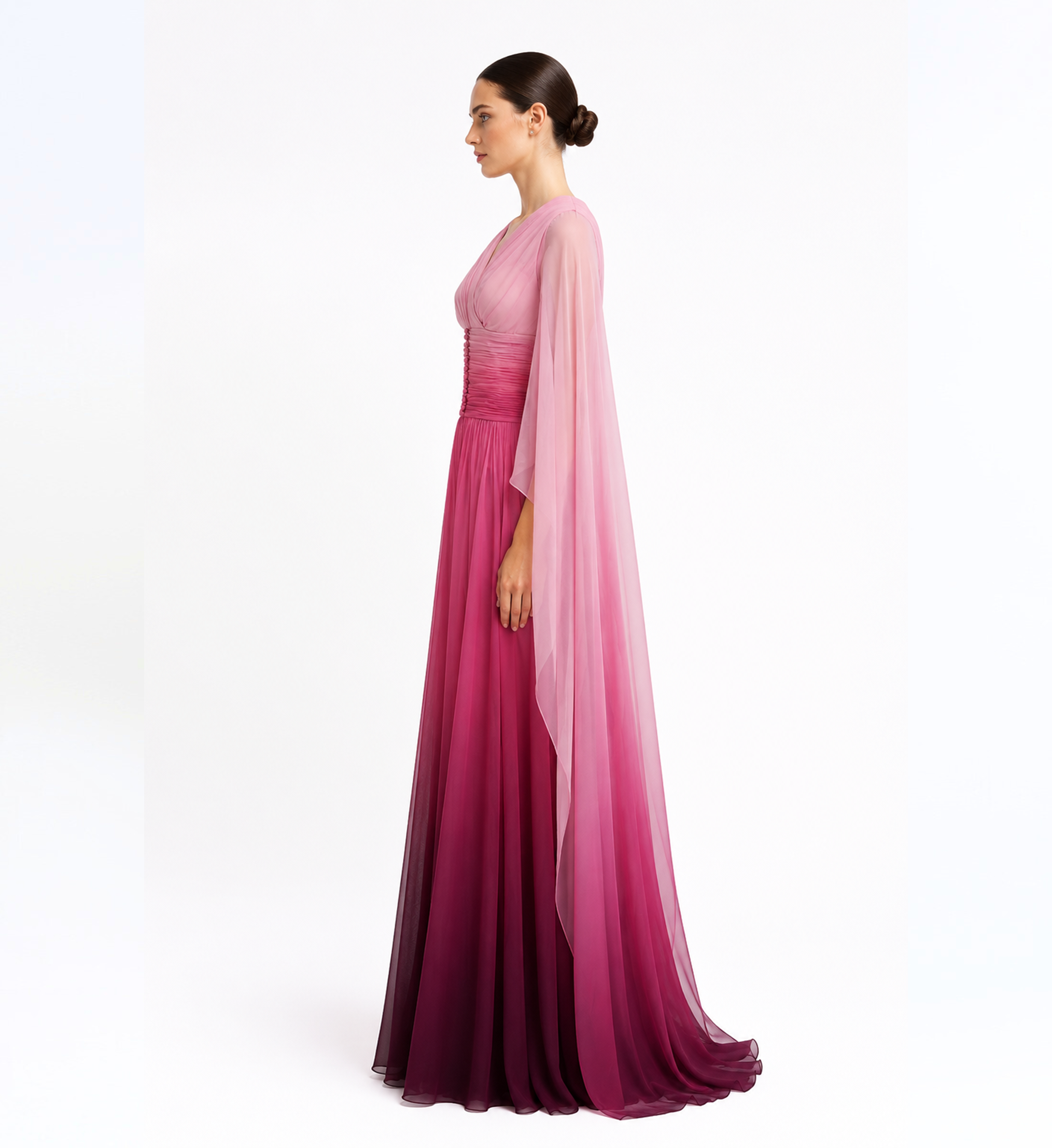 V-Neckline Long Dress With Cape