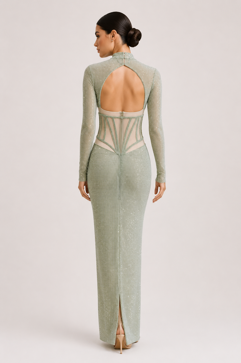 Beaded Tulle Corset Long Dress