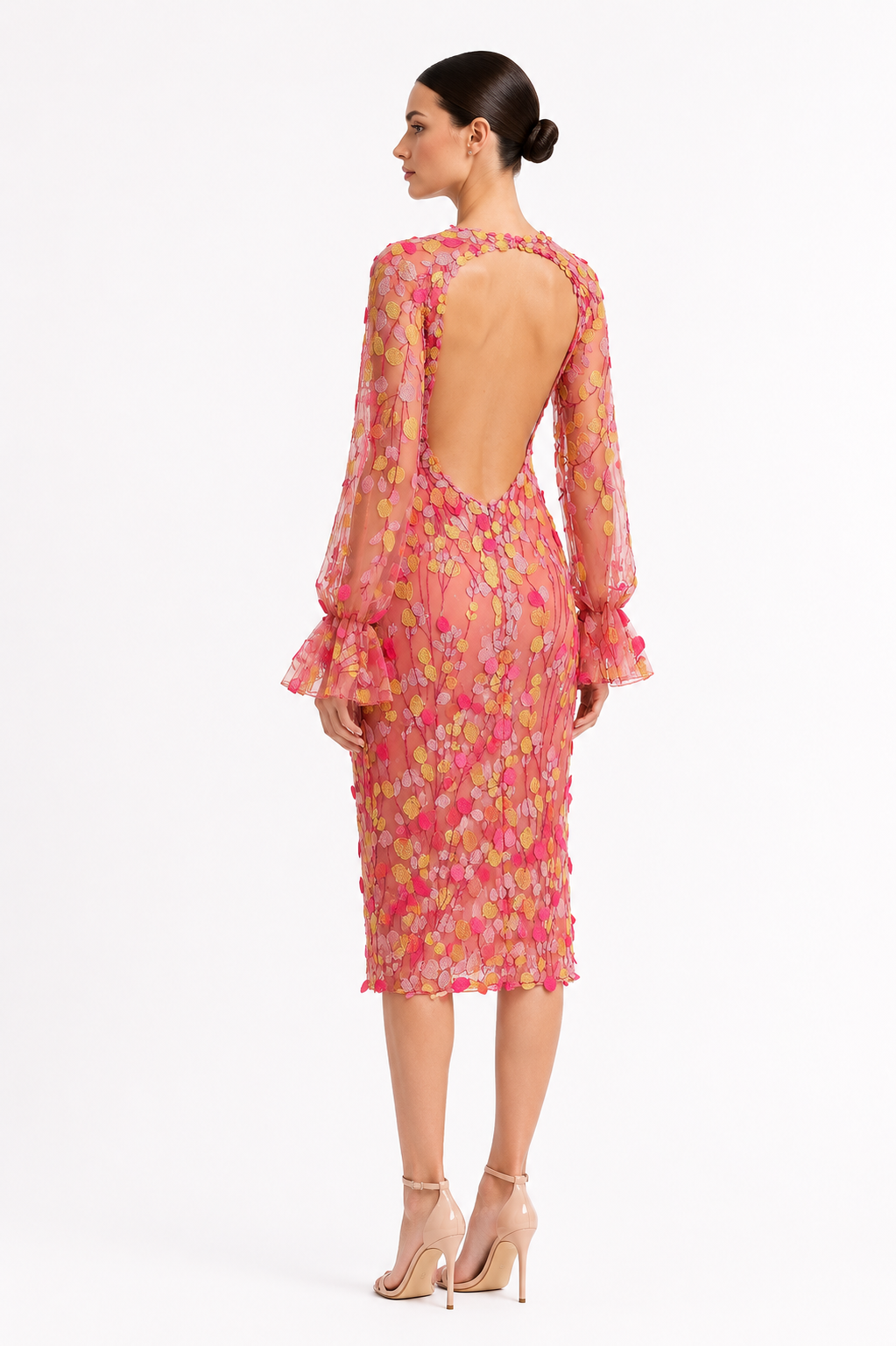 3D Embroidered Midi Dress