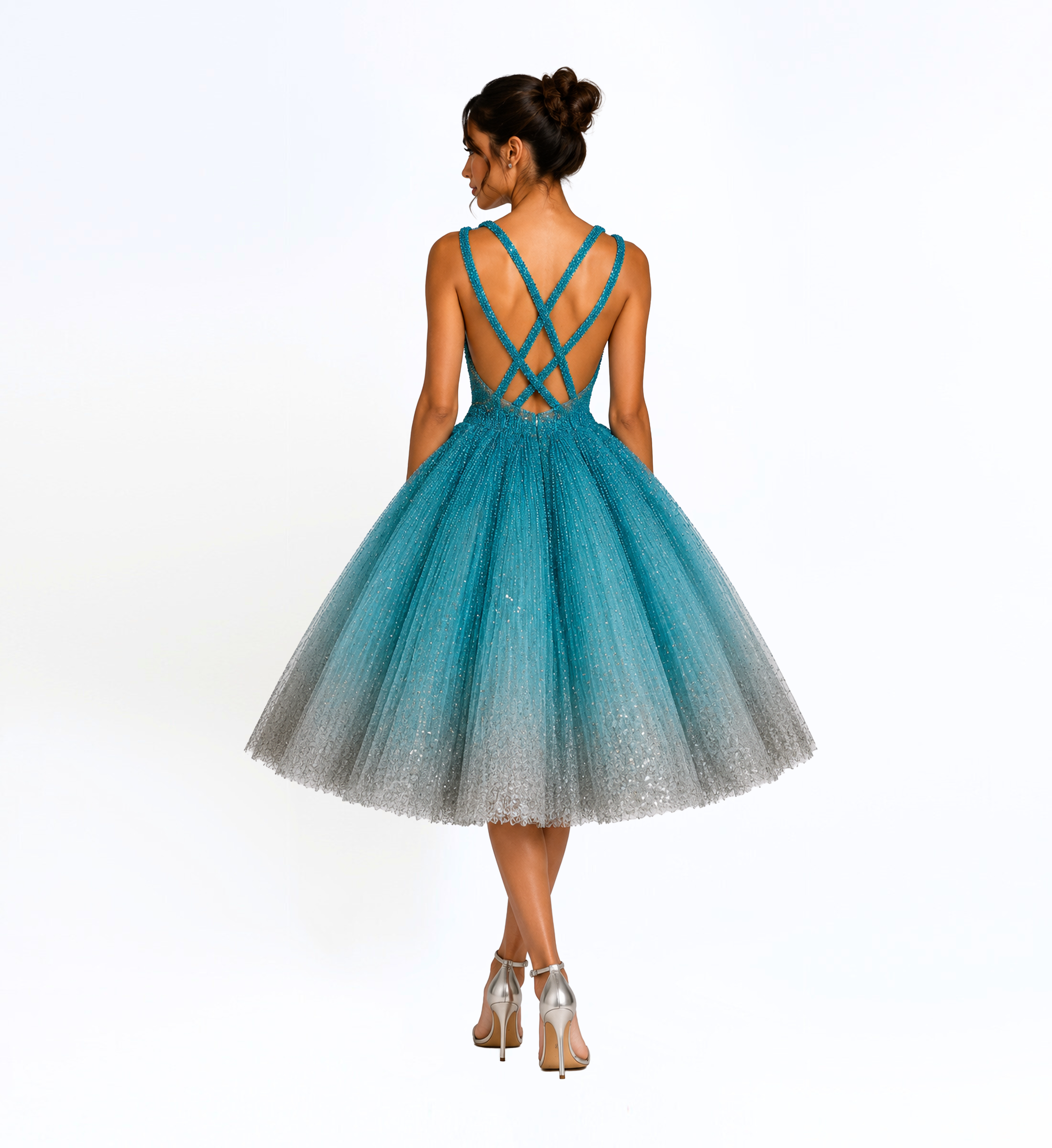 EMBELLISHED TULLE MIDI DRESS